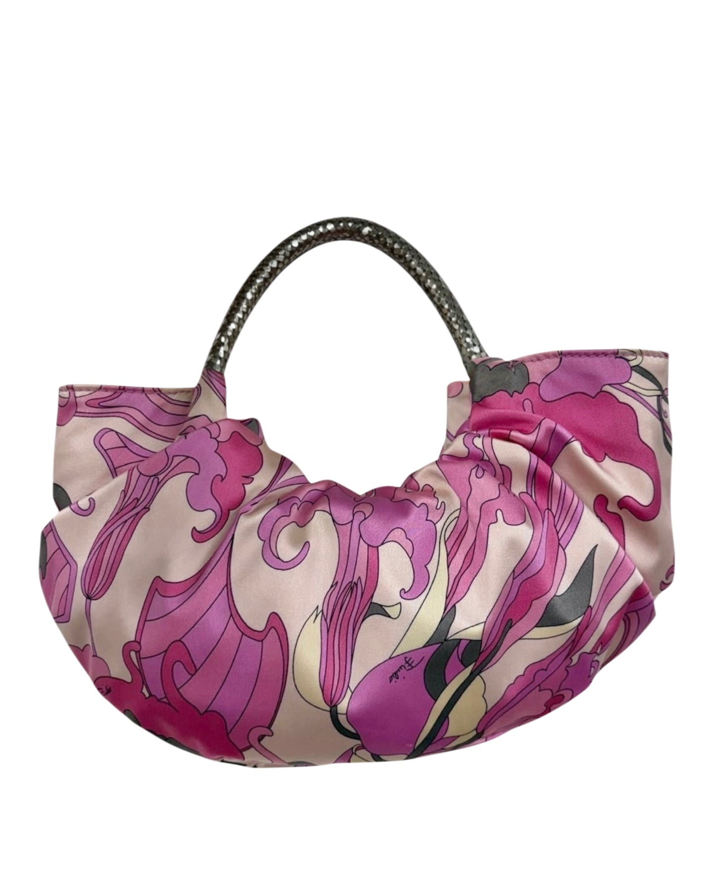 Pucci Vintage Pink & Gray Satin Crystal Ball Mini Top Handle Pochette