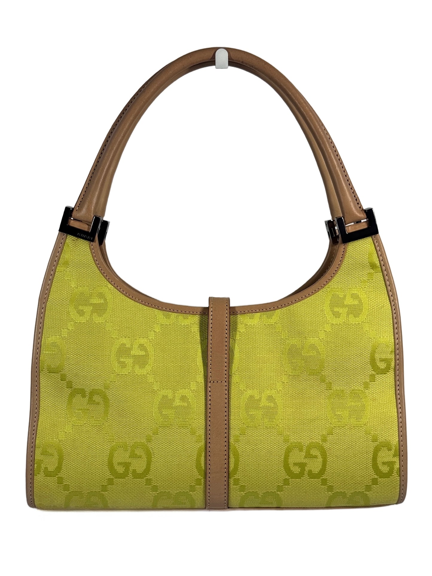 Gucci Vintage Neon Green Giant GG Monogram Small Jackie Bag