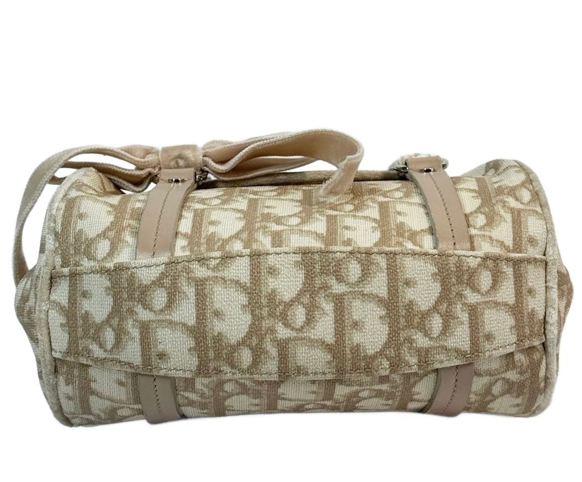 Dior Vintage 2005 Beige Diorissimo Monogram Canvas Mini Romantique Velvet Bow Top Handle bag