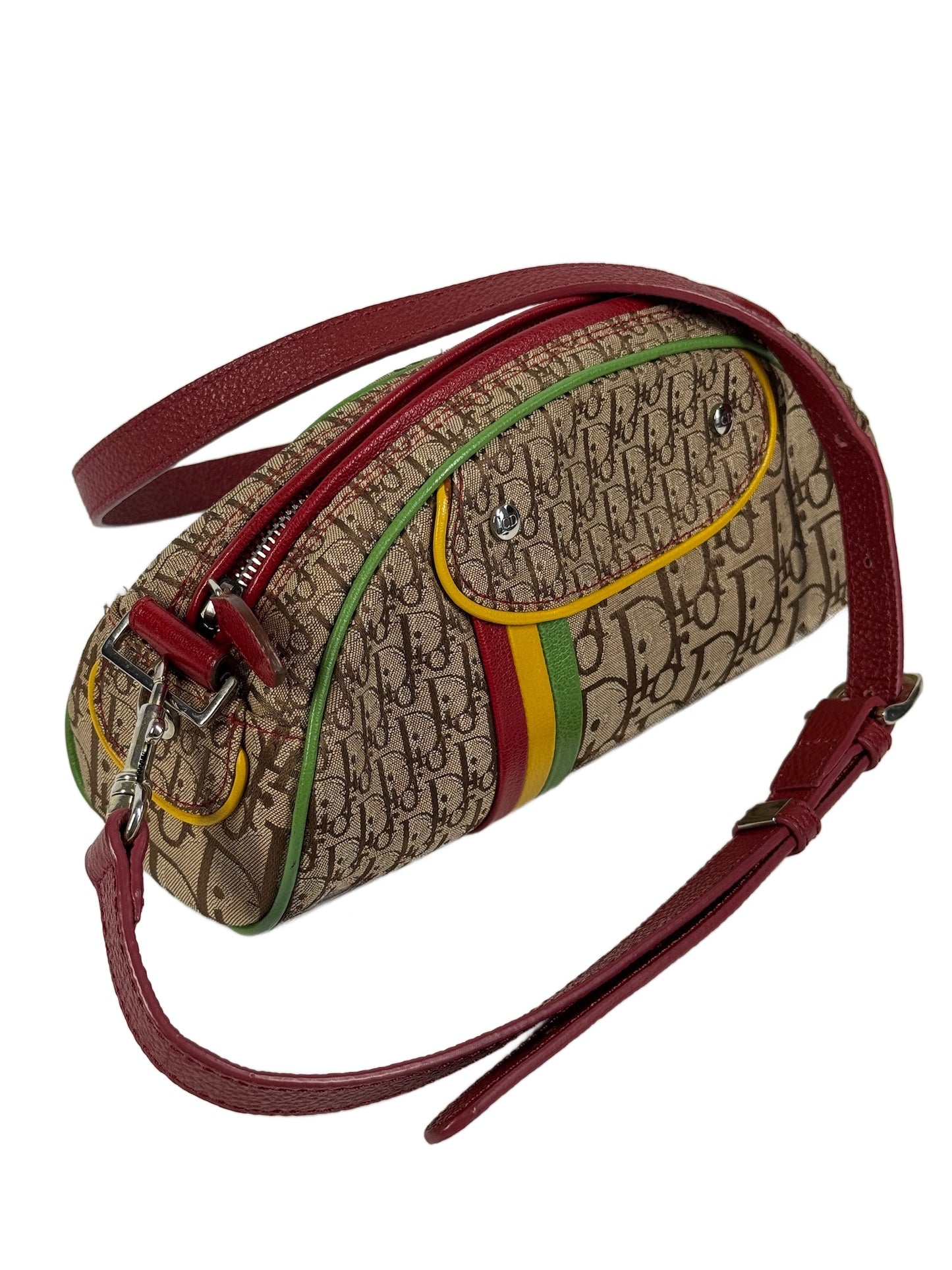 Dior Vintage 2004 Rasta Trotter Monogram Canvas Half Moon Shoulder & Crossbody Bag with Non-Branded Strap