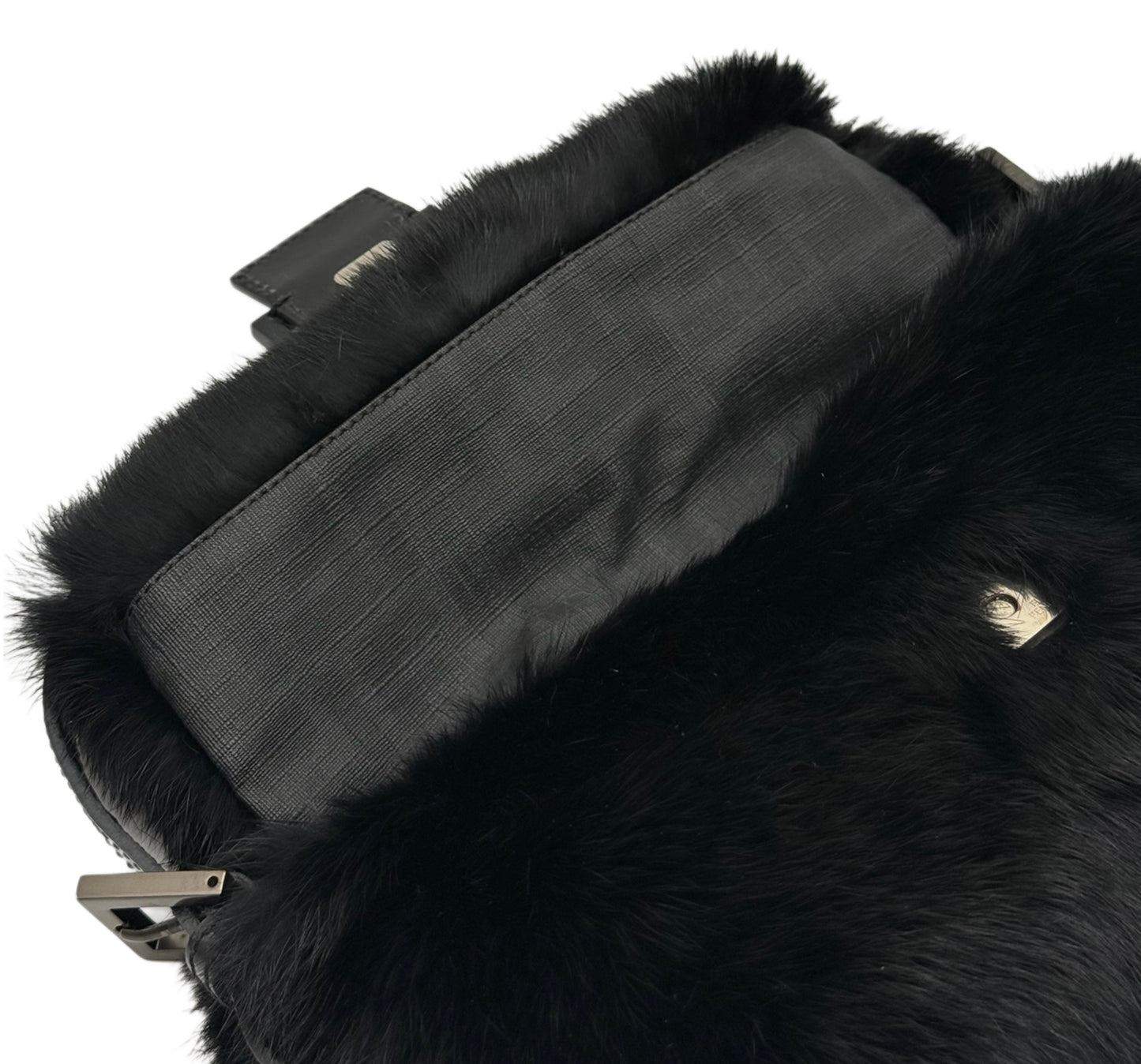 Fendi Vintage Black Mink Fur Shoulder Baguette Bag