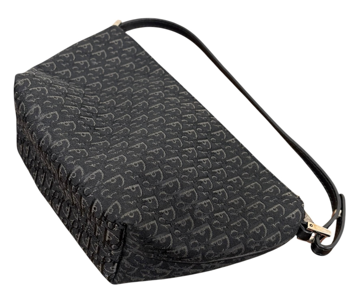 Dior Vintage Black Trotter Monogram Canvas Top Handle Pochette Bag