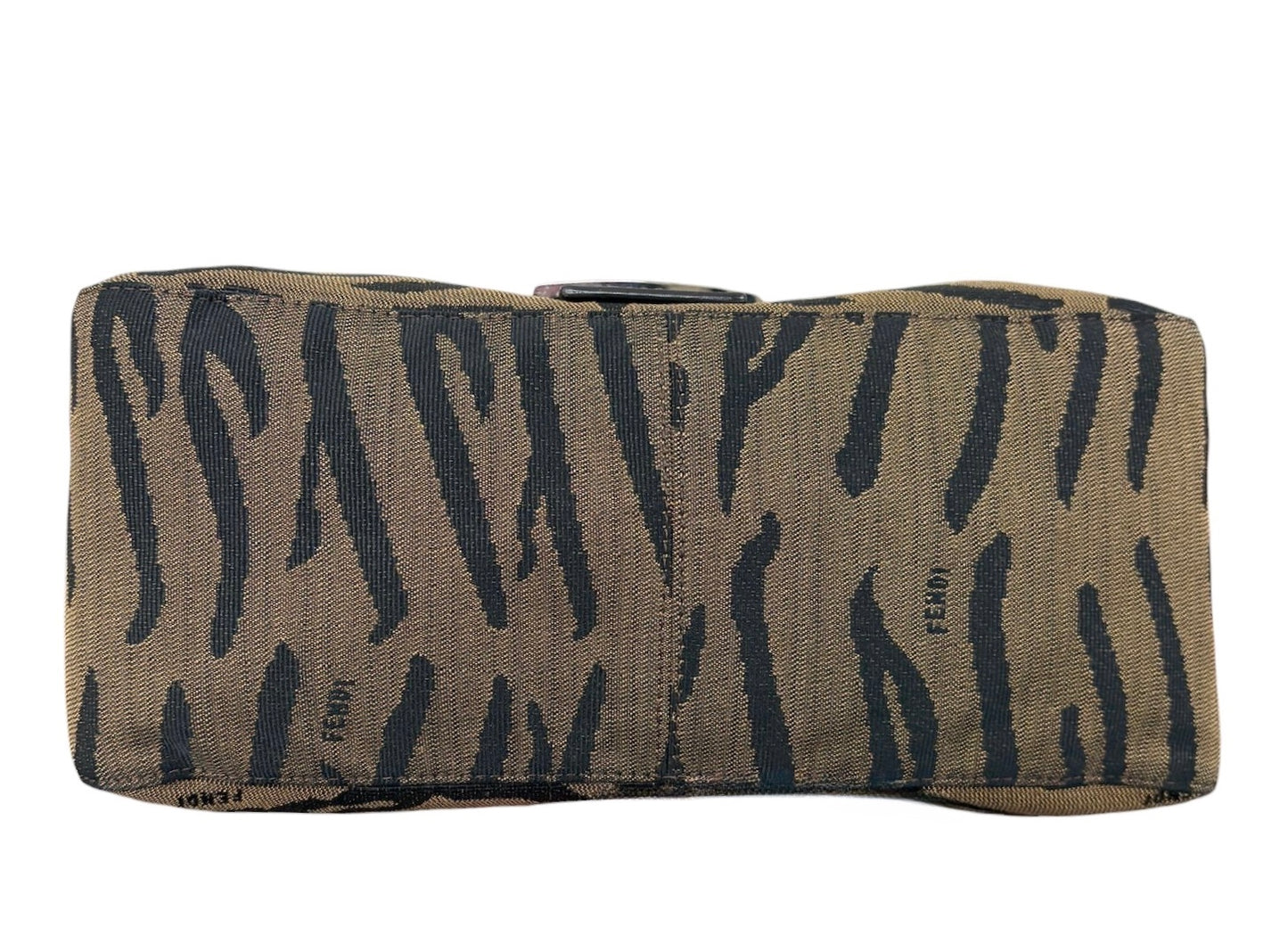 Fendi Vintage Brown & Black Zebra Print Canvas Mamma Baguette Shoulder Bag