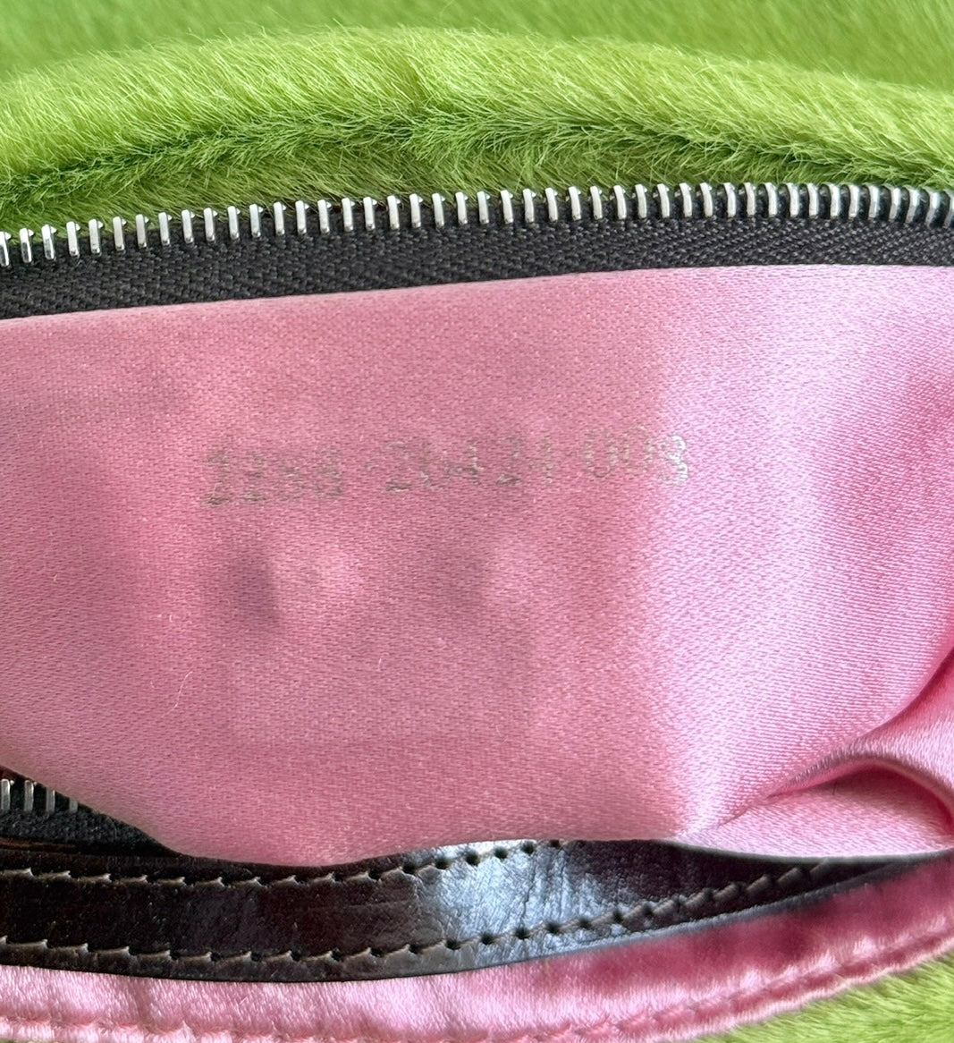 Fendi Vintage Green Cow Print Pony Hair Shoulder Baguette Bag