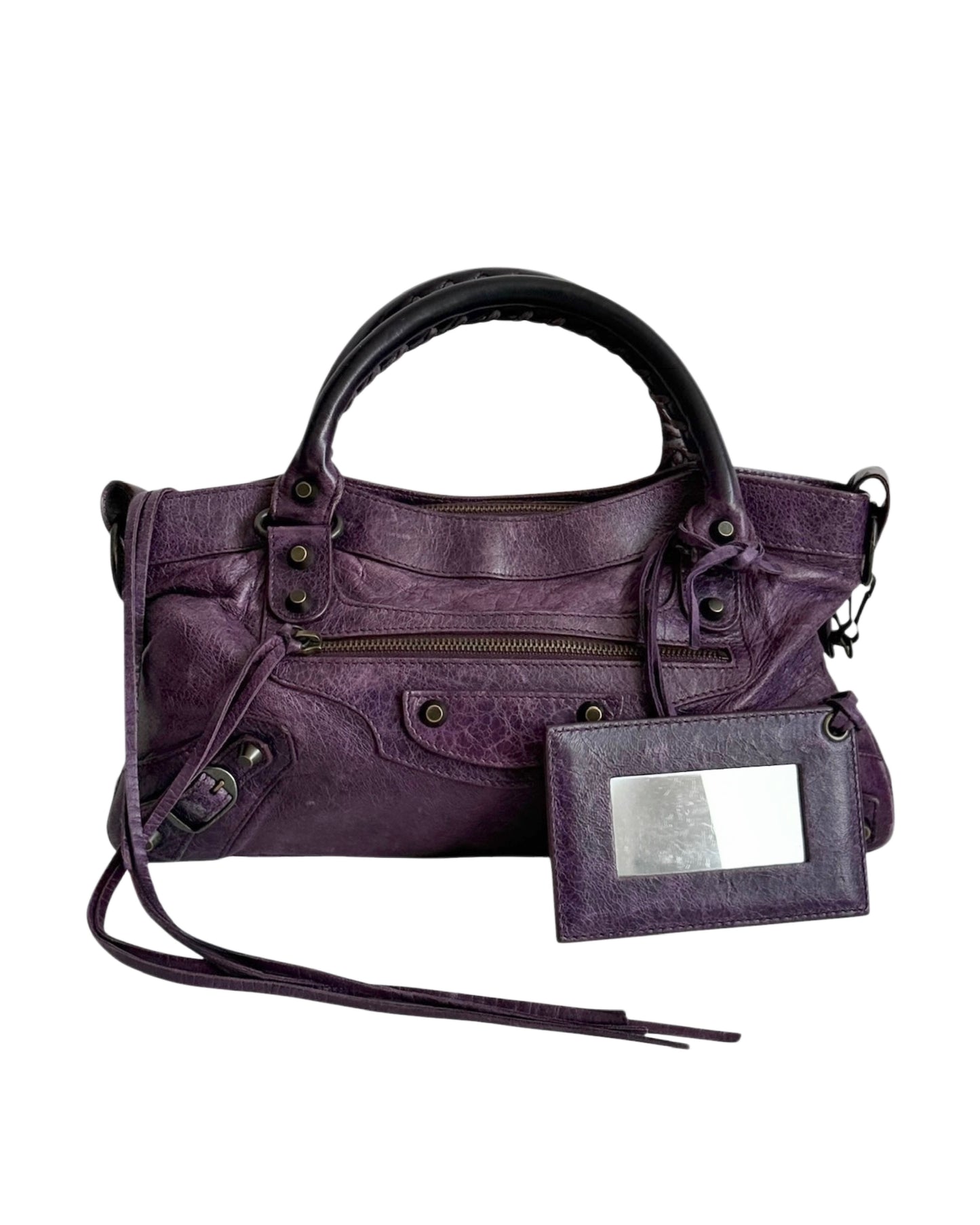 Balenciaga Dark Purple Leather Small Classic Motocross City Bag