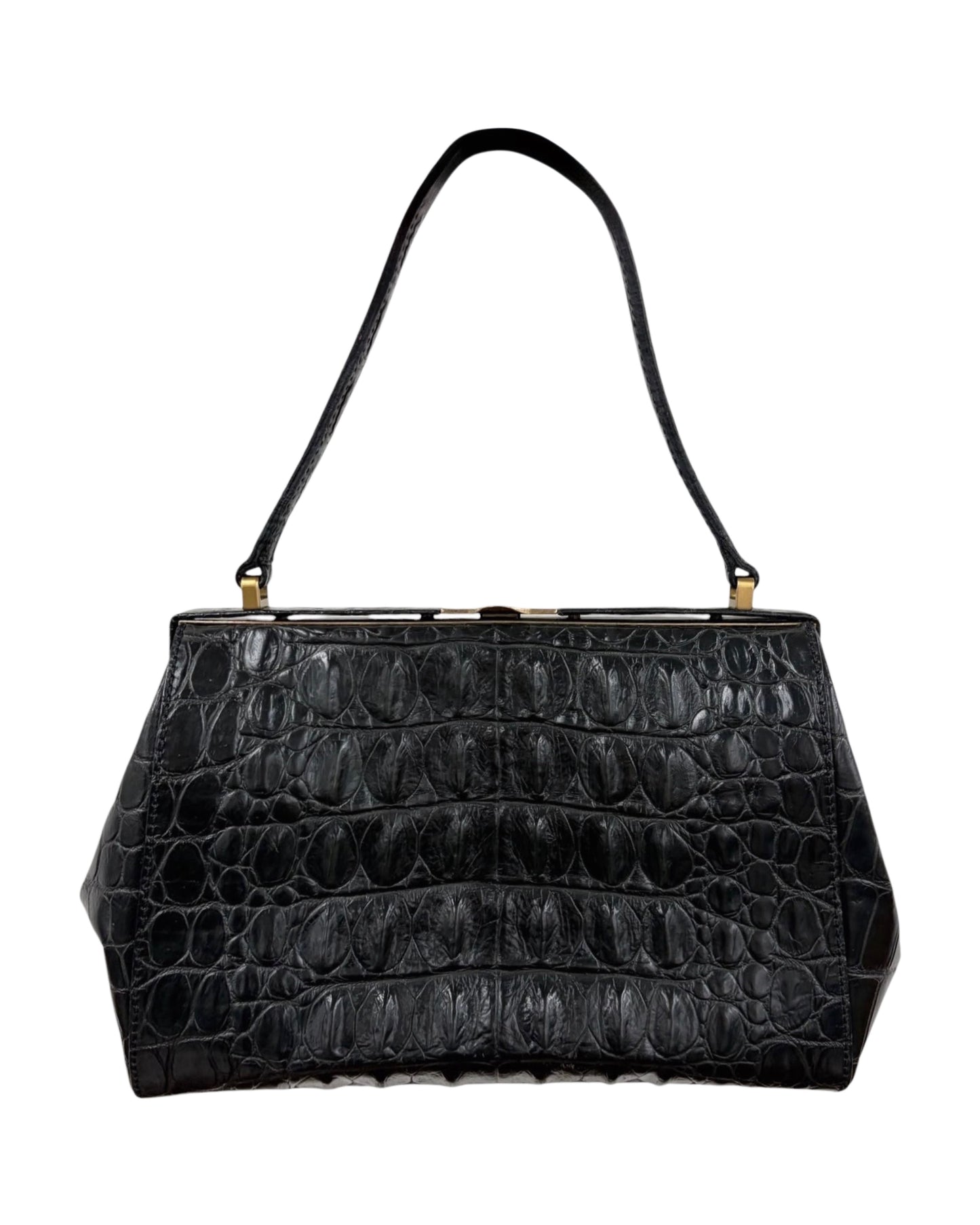 Miu Miu Vintage Black Crocodile Small Kisslock Evening Pochette Bag