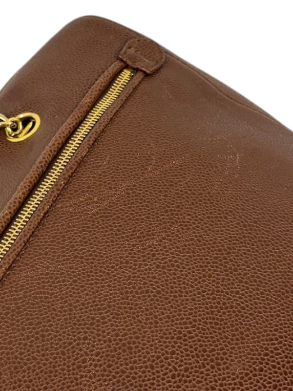Chanel Vintage Light Brown Caviar CC Logo XL Shoulder Tote Bag with 24K Gold Plated Hardware