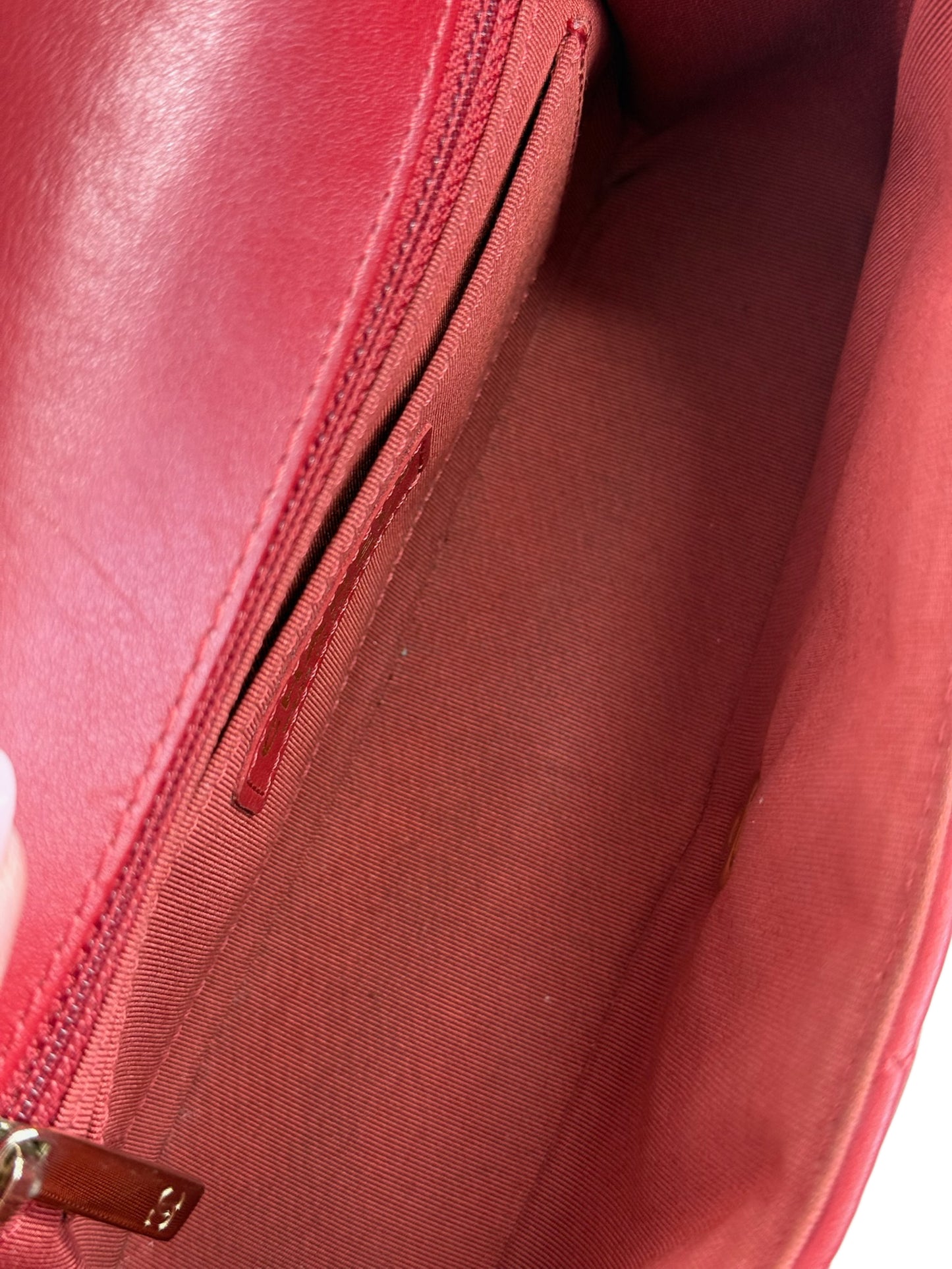 Chanel 2019 Red Chevron Lambskin Mini Full Flap Bag