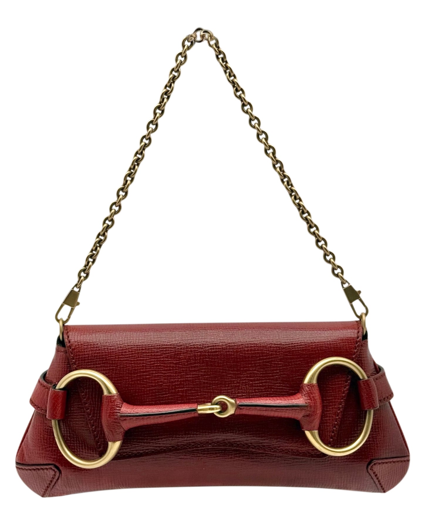 Gucci Vintage Red Leather Small Horsebit Shoulder Clutch Bag