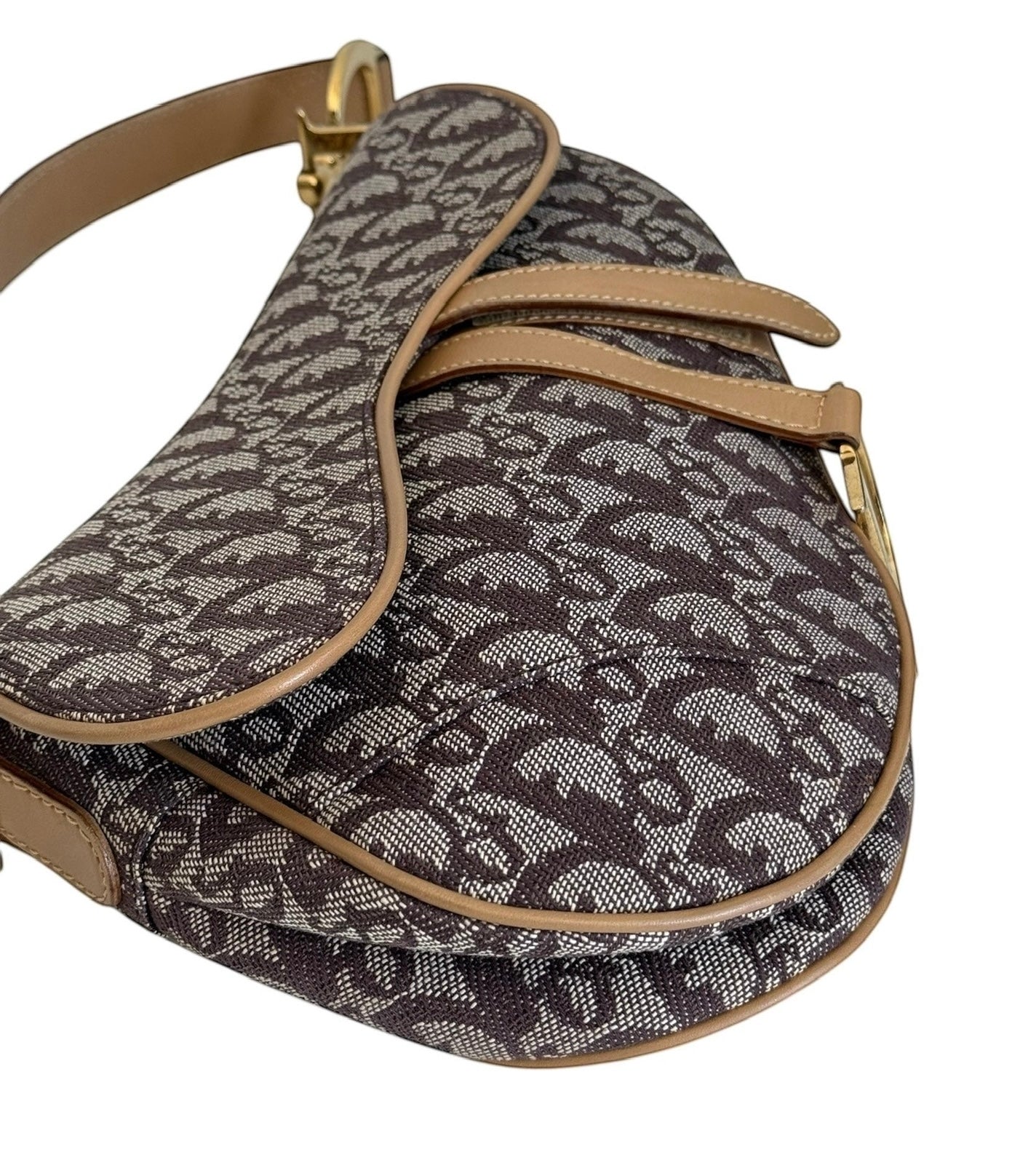 Dior Vintage 2002 Brown Trotter Monogram Medium Saddle Bag