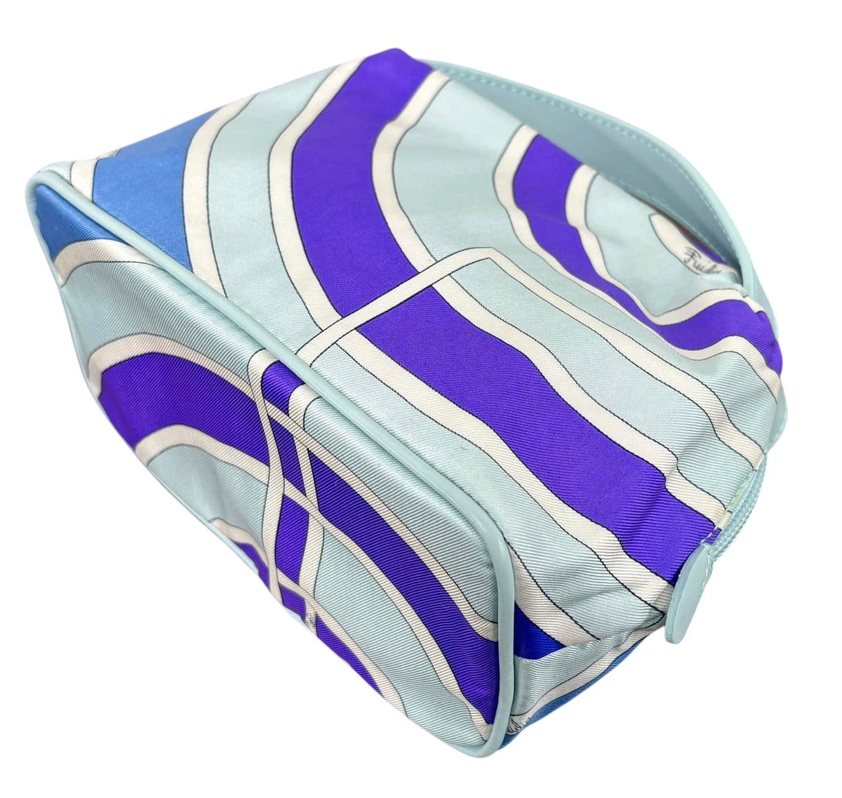 Pucci Vintage Baby Blue & Purple Satin Mini Dome Cosmetic Top Handle Pochette Bag