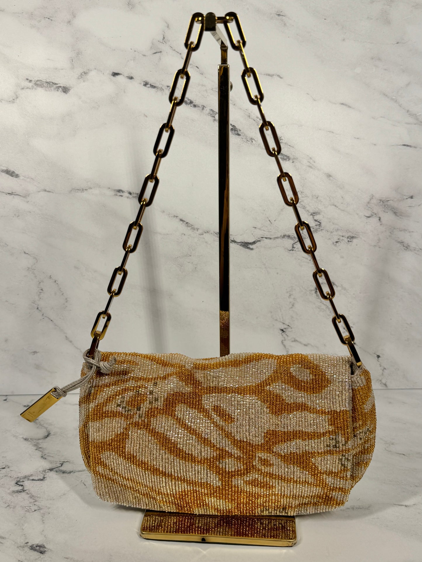 Gucci Vintage Early 00s by Tom Ford Orange Beaded Chain Evening Shoulder Bag