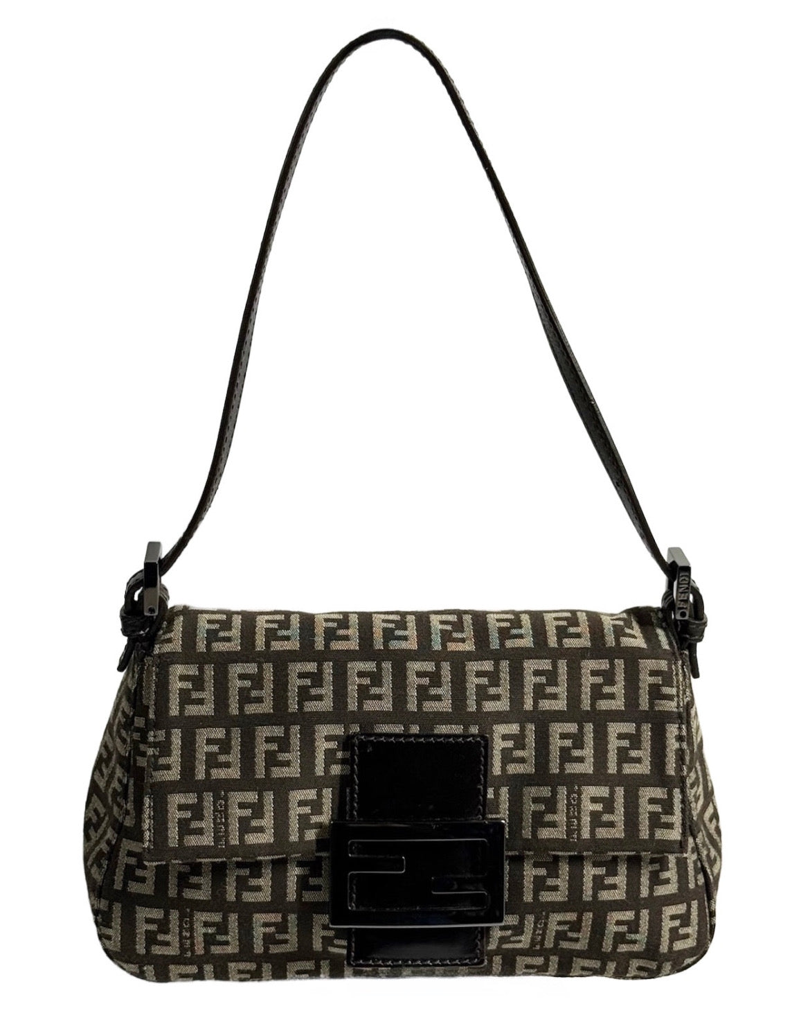 Fendi Vintage Dark Brown Mini Zucchino Zucca Monogram Mini Mamma Baguette Shoulder Bag
