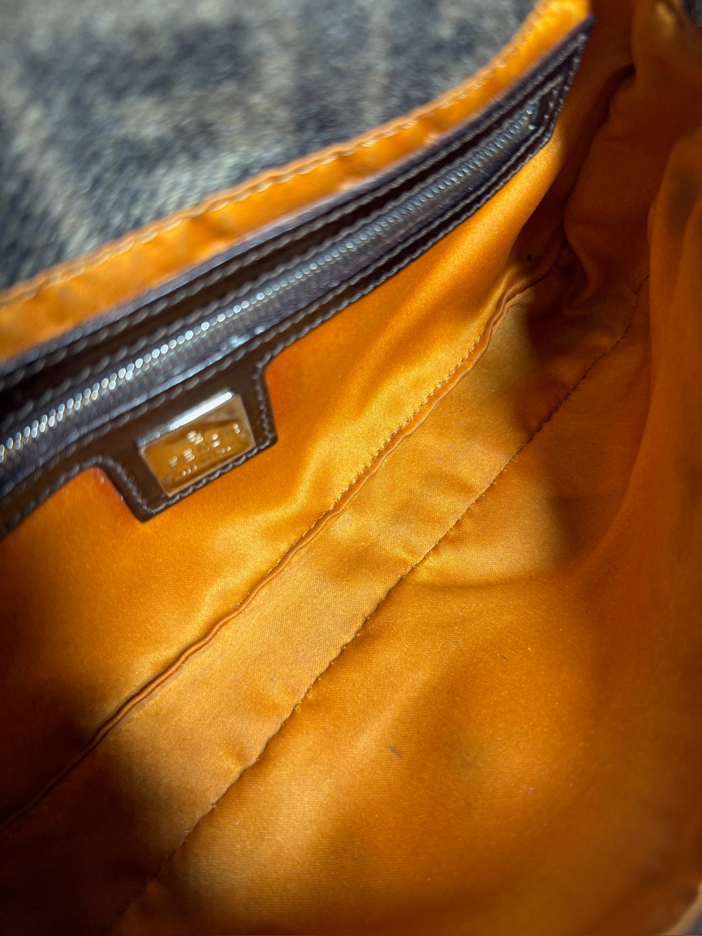 Fendi Vintage Brown Wool Zucca Monogram Cherry Embroidered Shoulder Baguette Bag