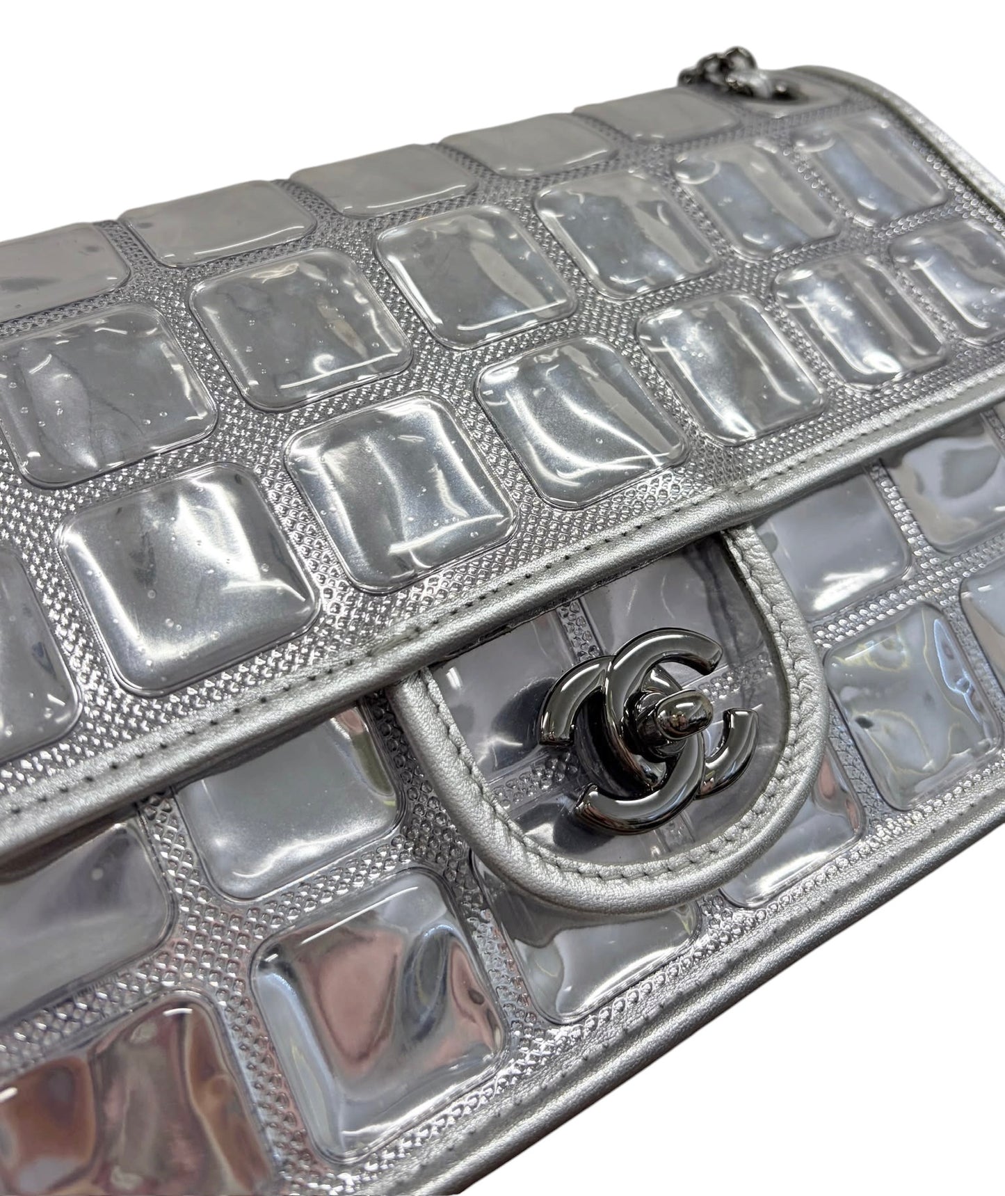 Chanel Vintage 2008 Cruise Collection Silver Ice Cube Large Classic Single Flap Bag
