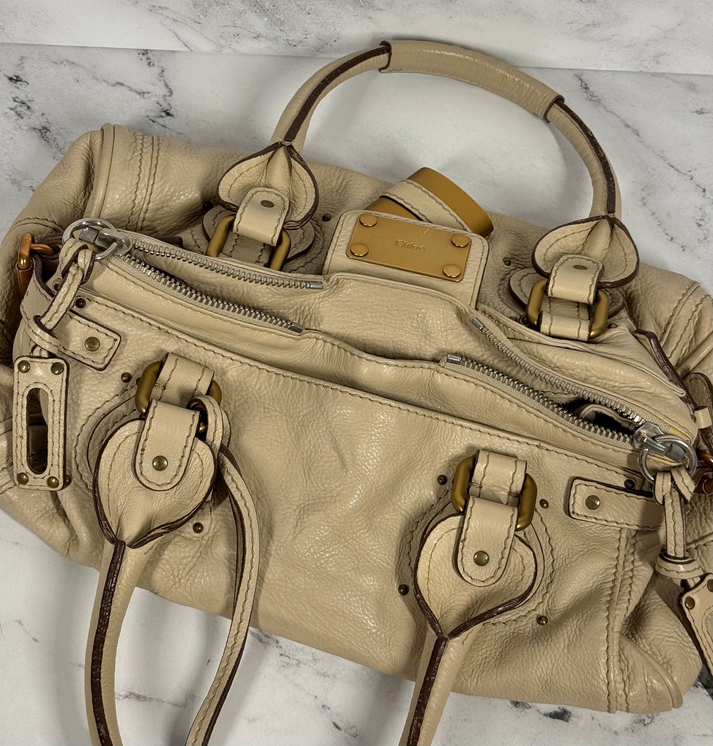 Chloé Vintage Beige Leather Paddington Shoulder Bag