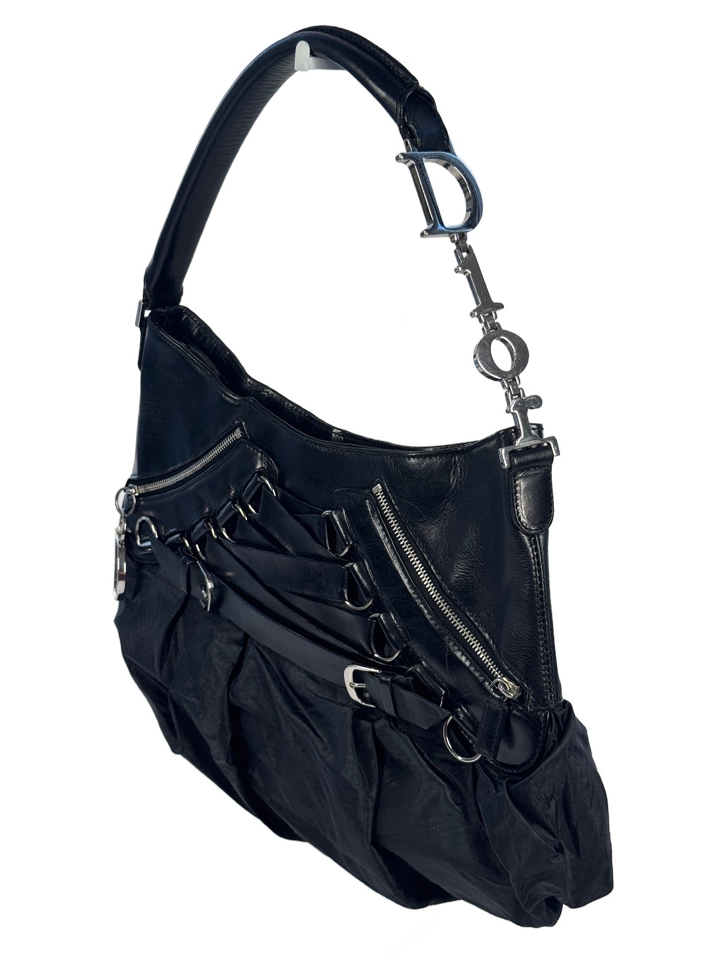 Dior Vintage 2004 Black Leather & Nylon Corset Ballet Ballerina Shoulder Bag