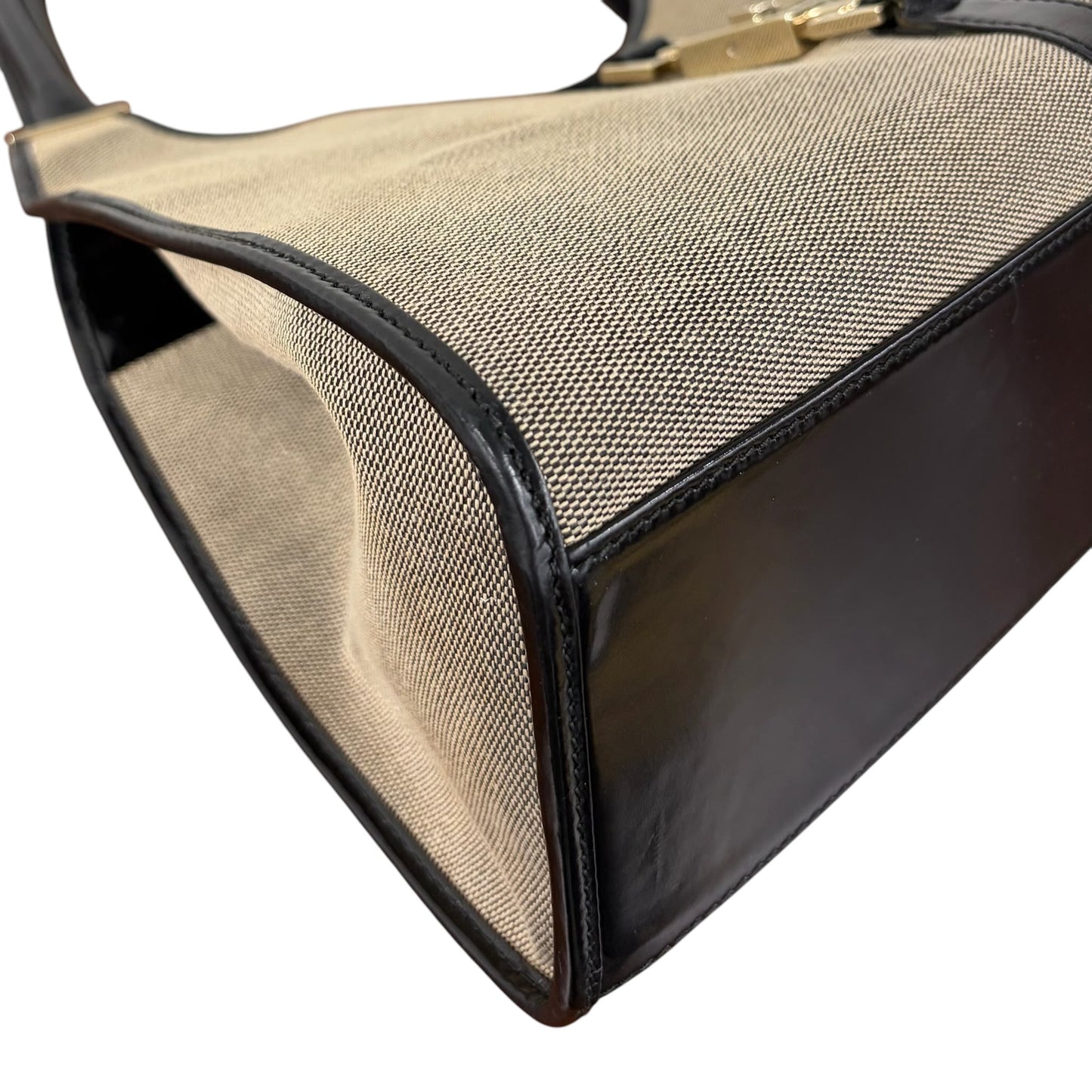 Gucci Vintage Beige Canvas with Black Patent Leather Trim Medium Jackie Shoulder Bag 