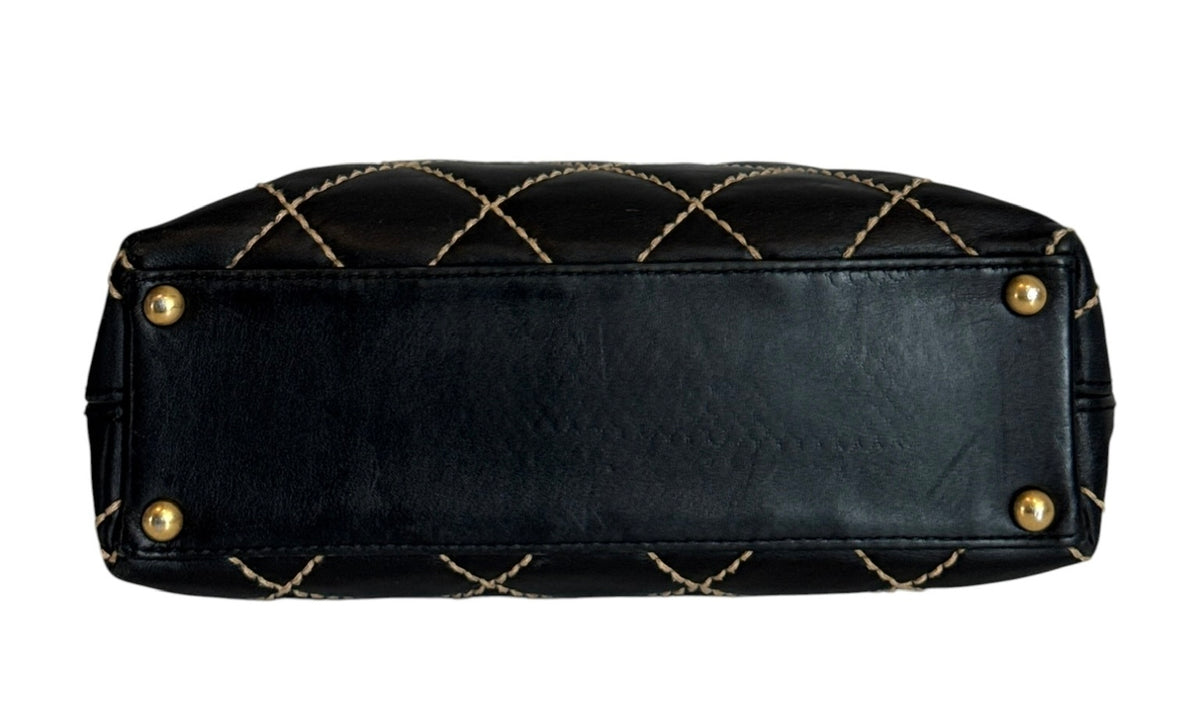 Chanel Vintage 00s Black Quilted Lambskin Wild Stitch Small Shoulder Tote Bag