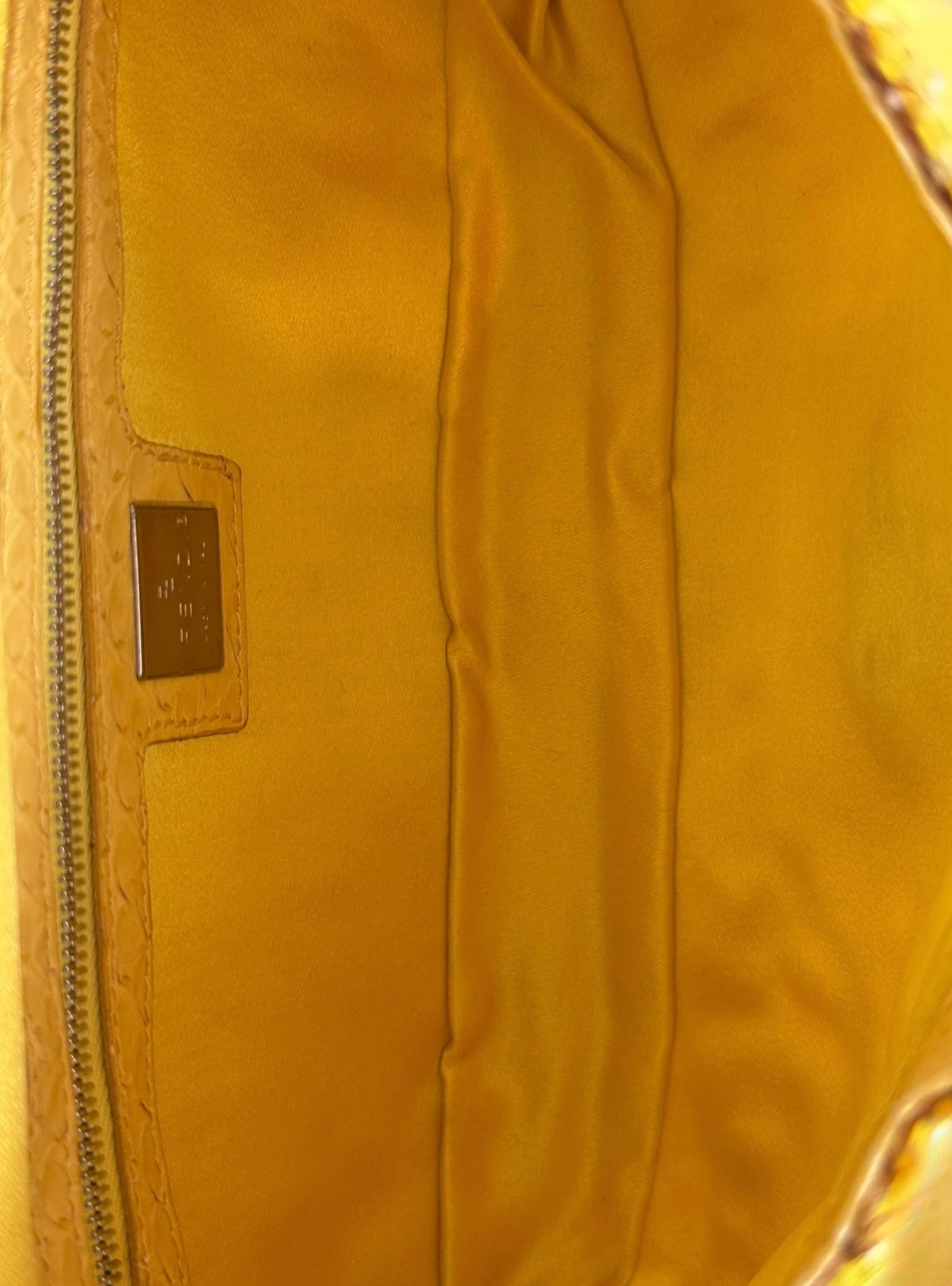 Fendi Vintage Neon Yellow Palliates Sequin Beaded Shoulder Baguette Bag with Python Trim