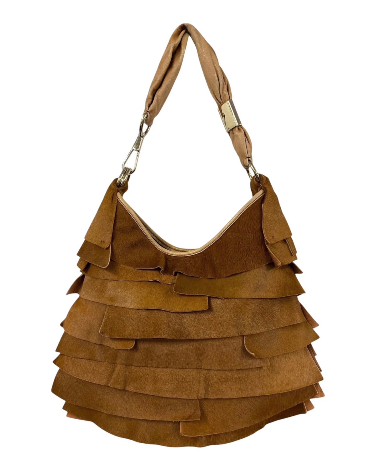 Yves Saint Laurent / YSL Vintage Light Brown Pony Hair Small St Tropez Ruffle Hobo Shoulder Bag