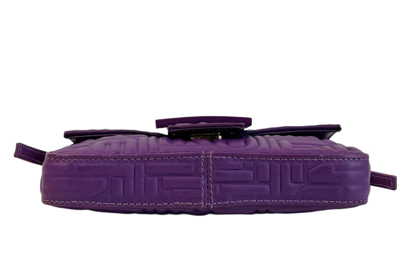 Fendi Vintage Purple Nappa Embossed Logo Leather Shoulder Mini Baguette Shoulder Bag