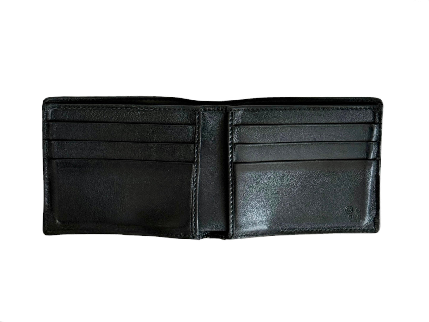 Gucci Vintage Black Lambskin Leather Embossed GG Monogram Microguccissima Men’s Bifold Wallet