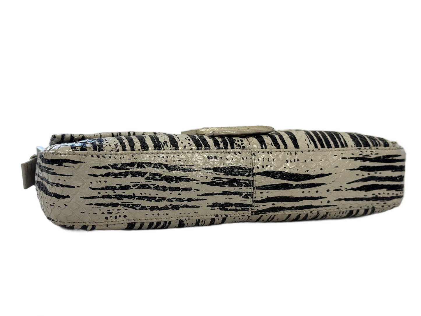 Fendi Vintage White & Black Zebra Print Snakeskin Baguette Shoulder Bag