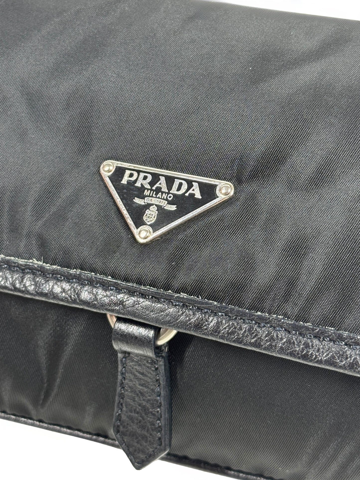 Prada Vintage Black Nylon Leather Trim Small / Medium Shoulder Bag