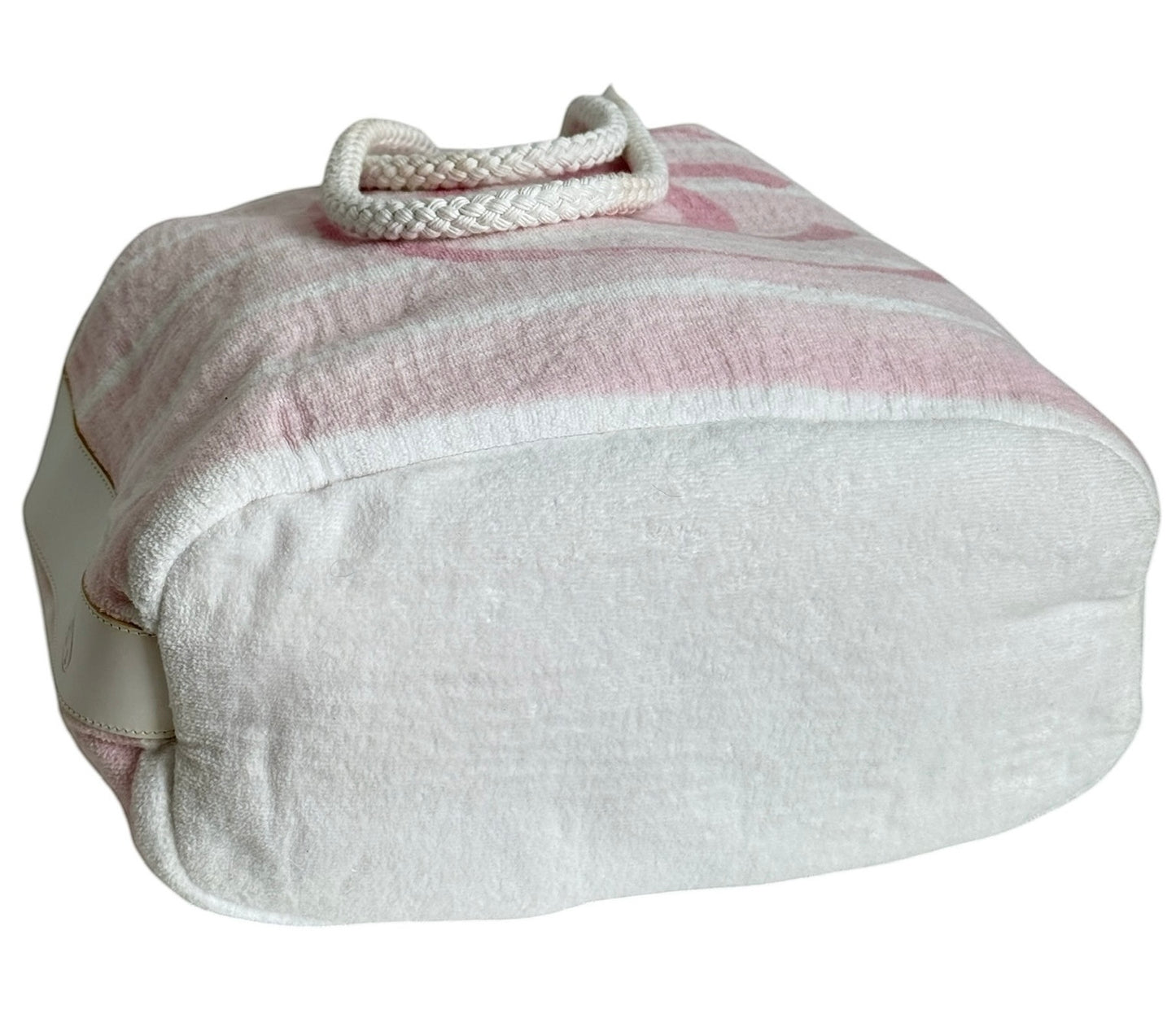 Chanel Vintage Pink and White Striped Terrycloth Large CC Logo Beach Backpack Duffle Bag 