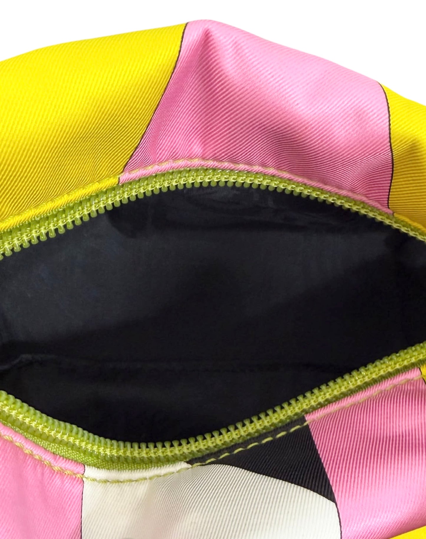 Pucci Vintage Yellow Pink & Purple Satin Mini Cosmetic Top Handle Pochette Bag