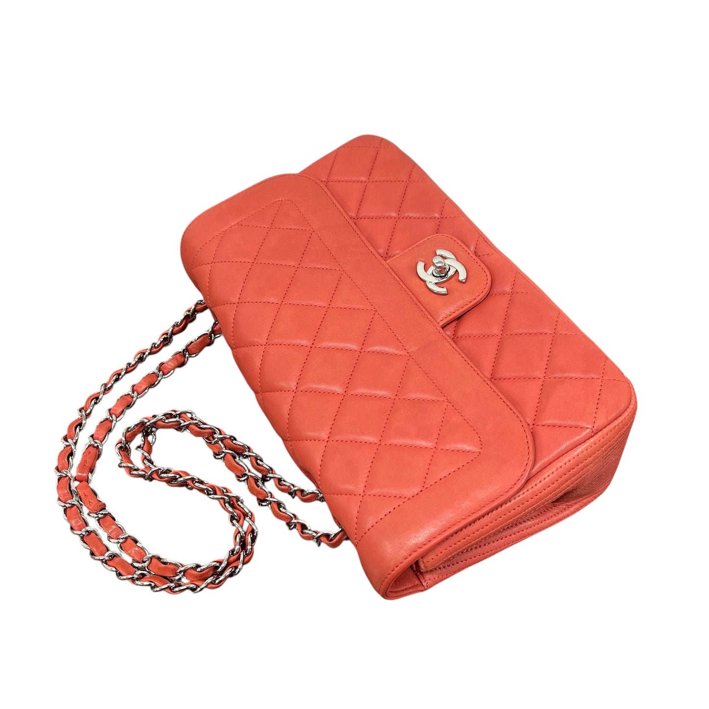 Chanel 2011 Coral Pink/Orange Medium Coco Rider Single Flap Bag with Silver Hardware