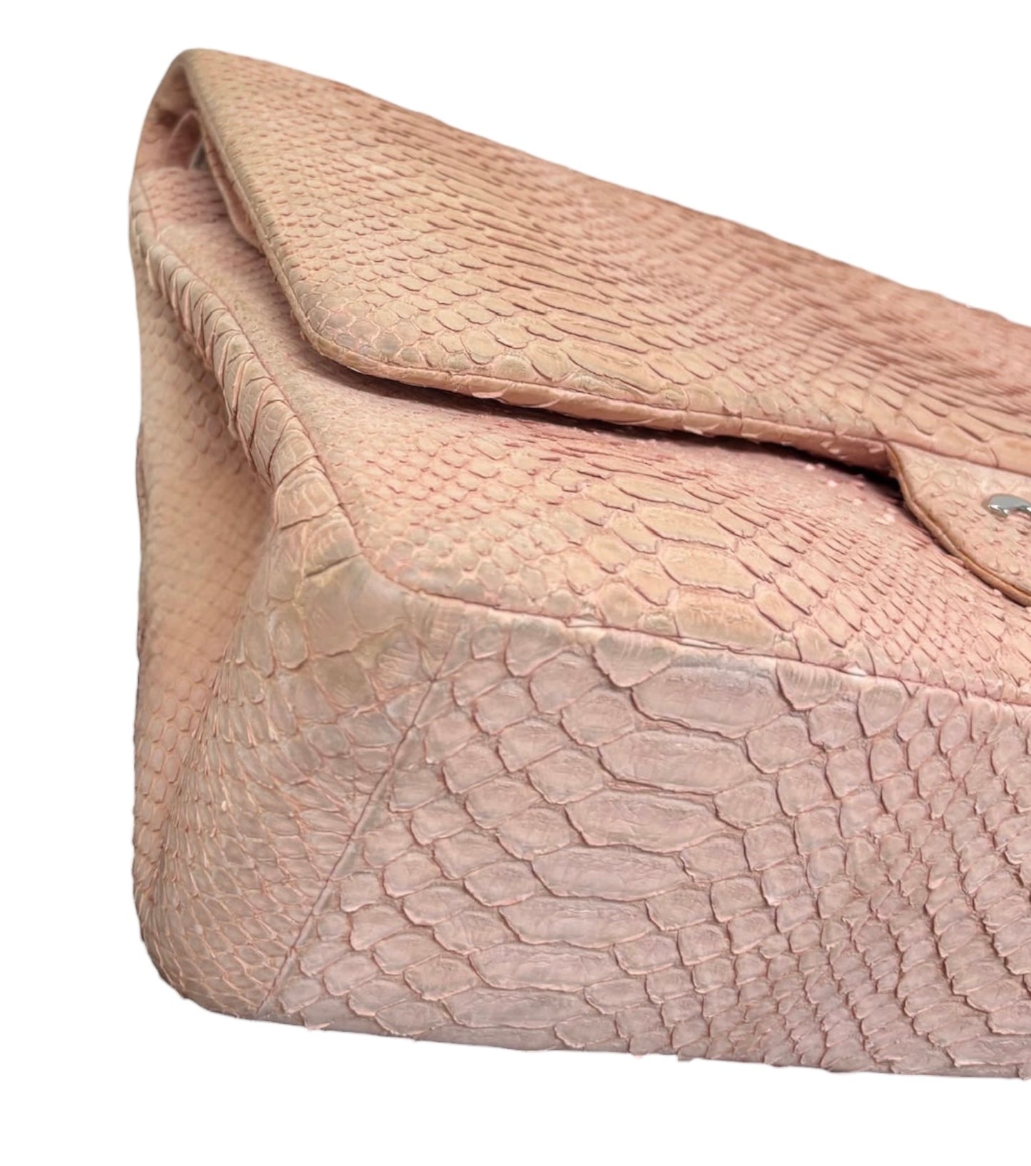 Chanel 2011 Rose Pink Python Classic Jumbo Double Flap Bag with Silver Hardware