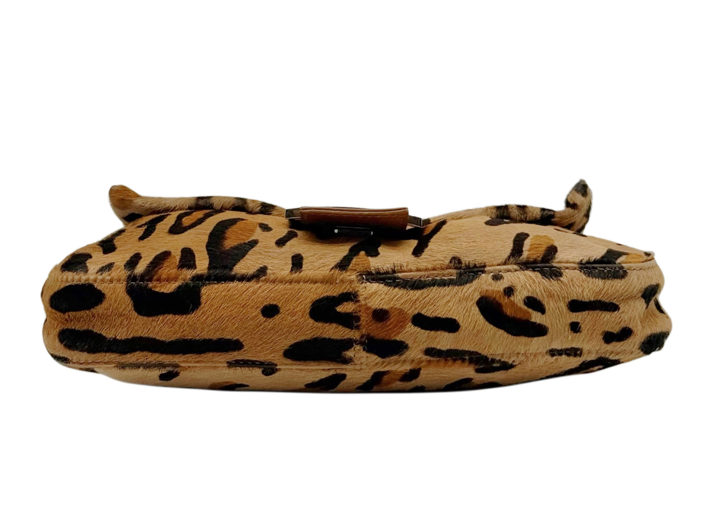 Fendi Vintage Beige Leopard Print Pony Hair Shoulder Baguette Bag