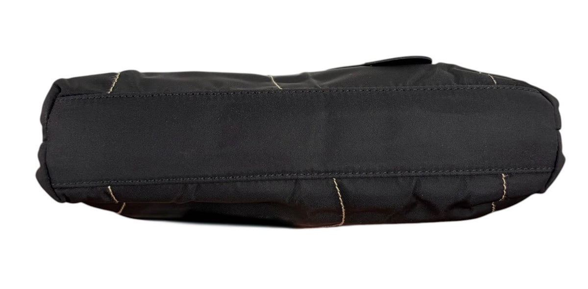 Prada Vintage Black Tessuto Nylon Leather Rosette Mini Top Handle Tote Bag