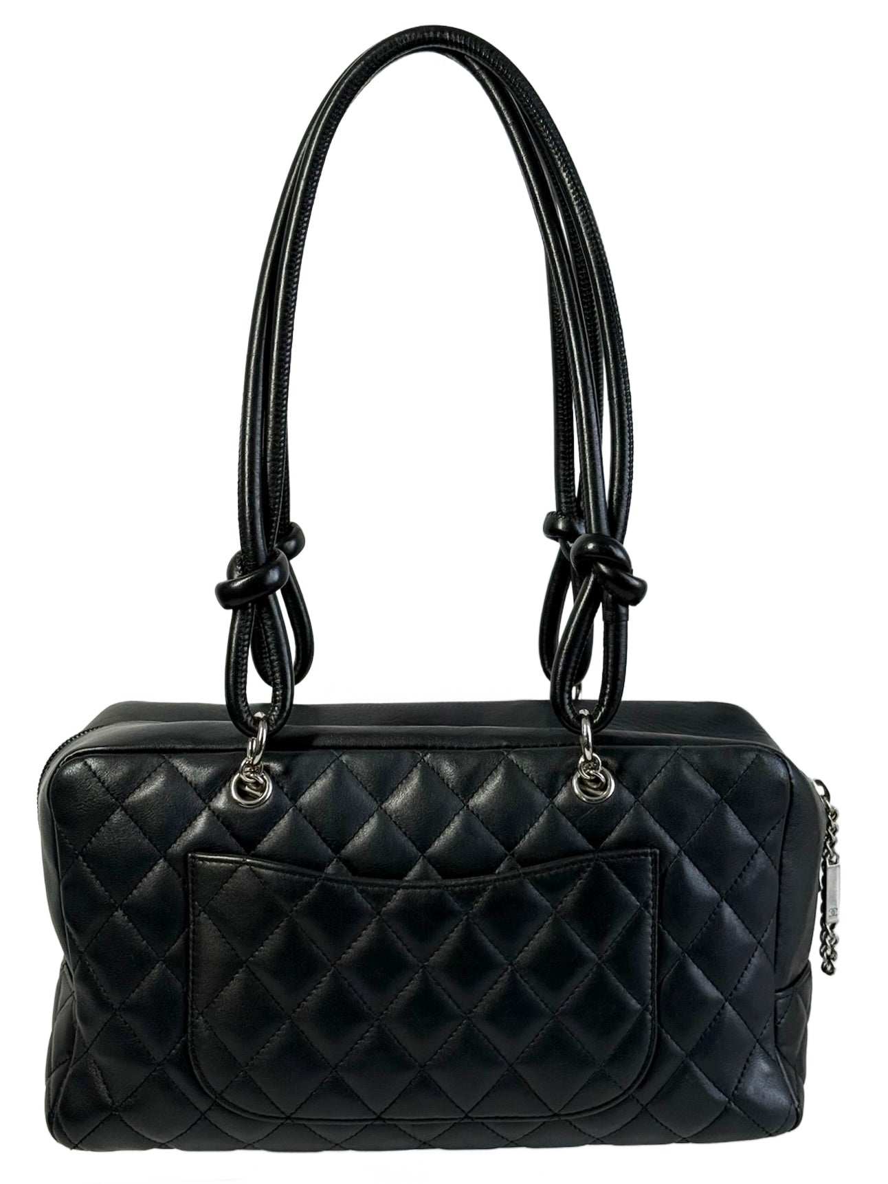 Chanel Vintage Black Quilted Lambskin Small Cambon CC Bowler Shoulder Bag
