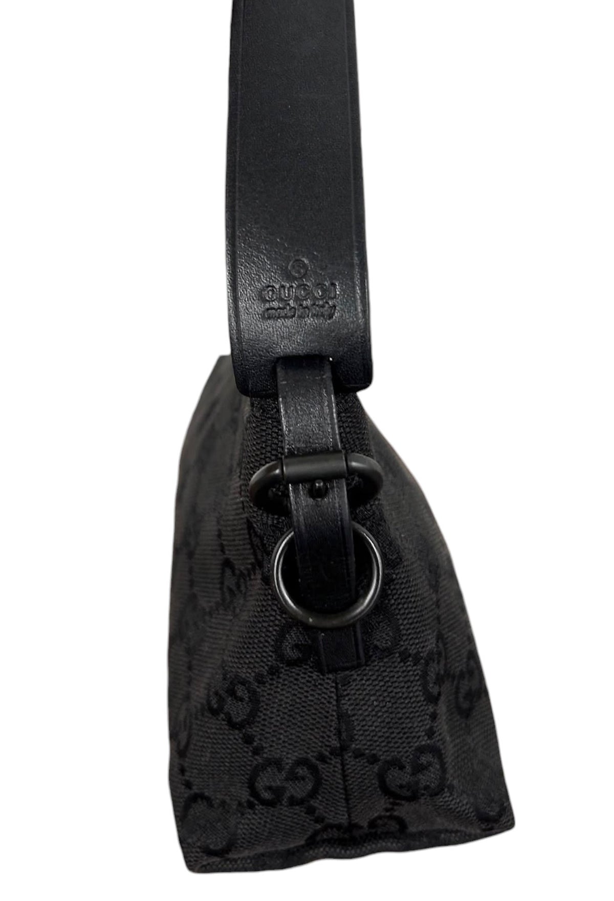 Gucci Vintage Black GG Monogram Pochette Bag with Leather Trim