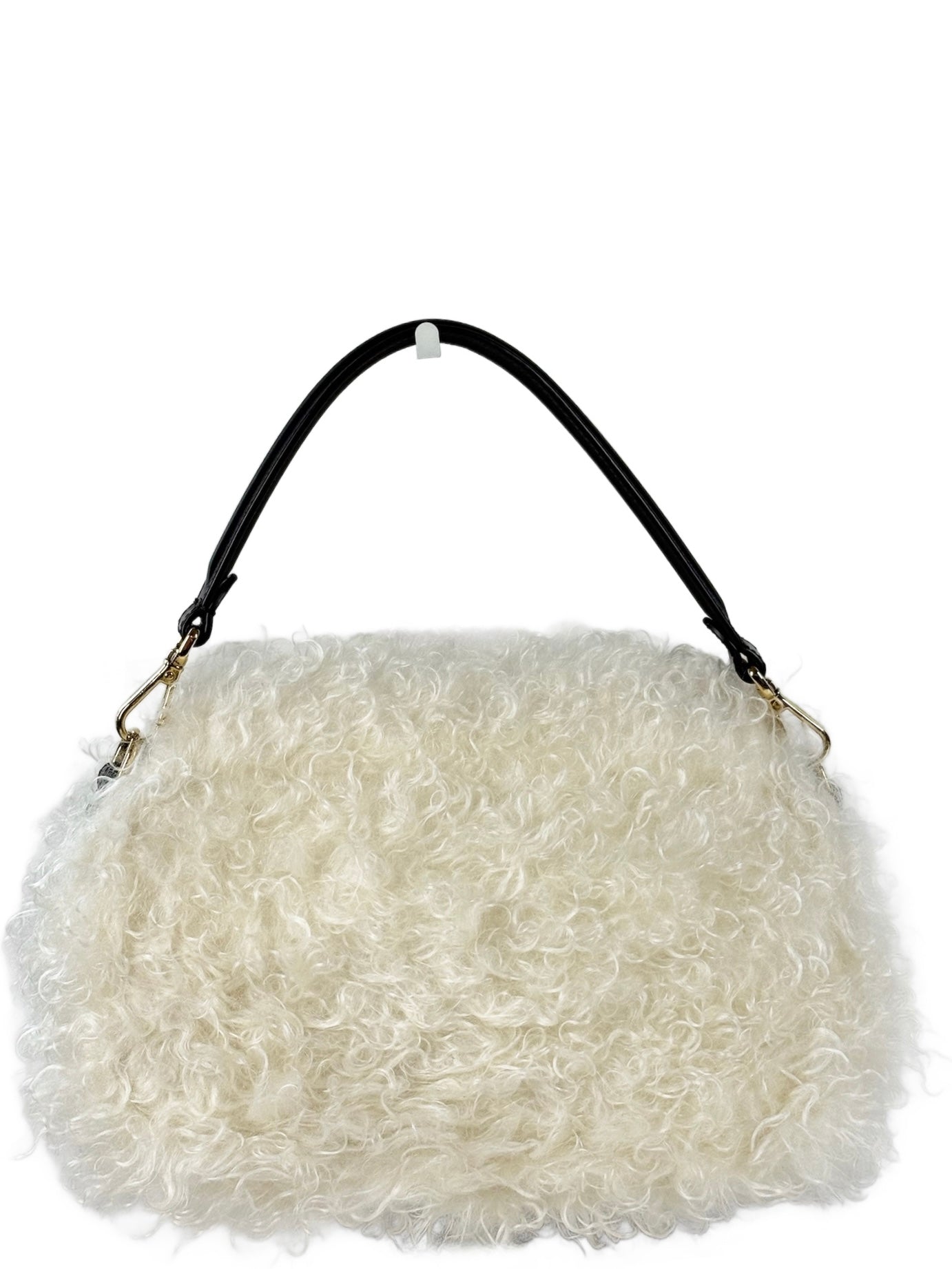 Fendi Ivory Fur Effect Mohair Wool Medium Shoulder Baguette Bag