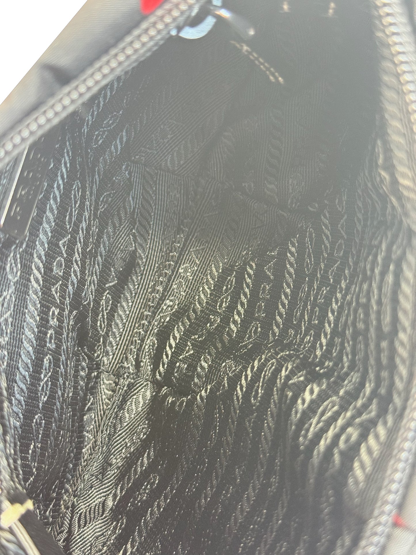 Prada Vintage Black Nylon Red Heart Logo Wristlet Clutch Bag