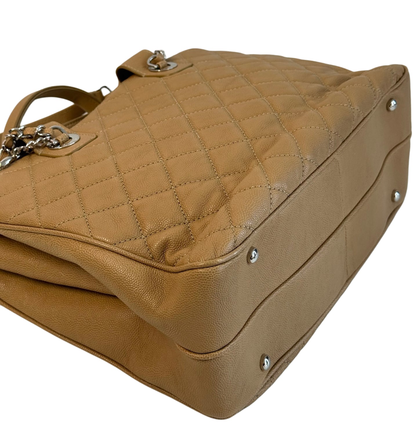 Chanel 2018 Beige Quilted Caviar Leather Two-Way CC Logo Shoulder Tote Bag
