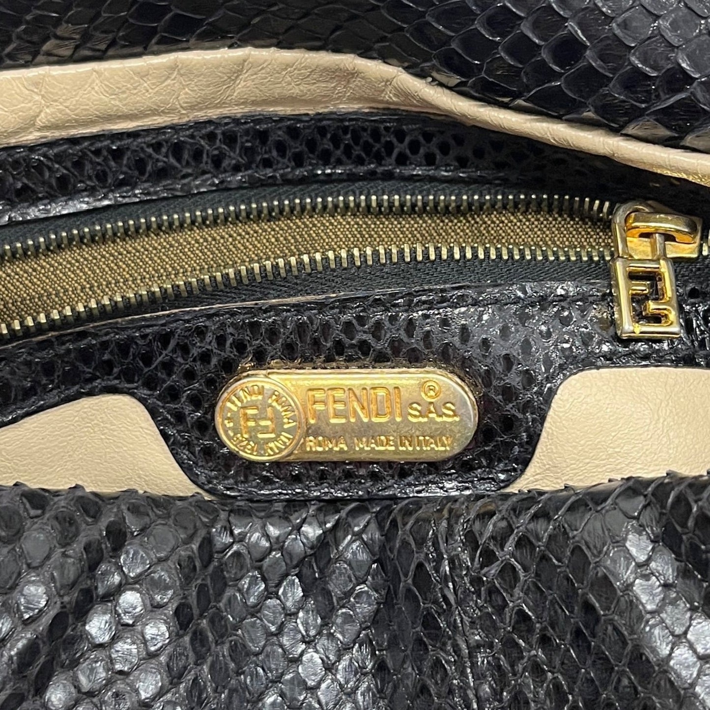 Fendi Vintage Black Python Leather Double Flap Bucket Small Hobo Shoulder Baguette Bag