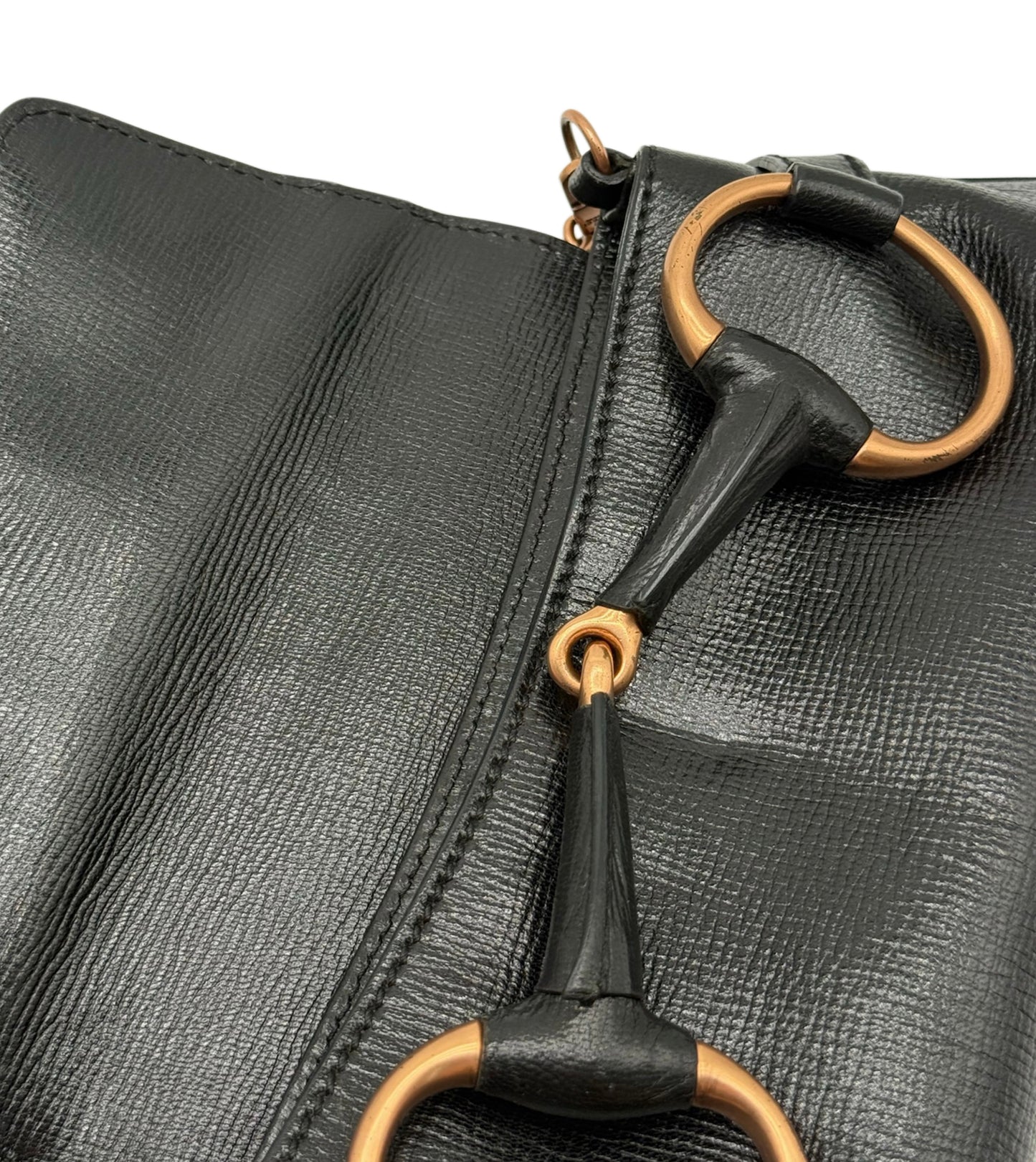 Gucci Vintage Black Leather Small Horsebit Shoulder Clutch Bag