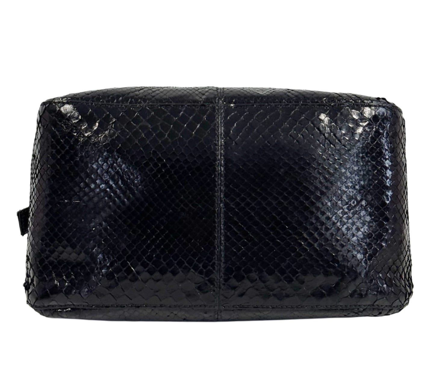 Fendi Vintage Black Snakeskin Double Flap Small Hobo Shoulder Baguette Bag