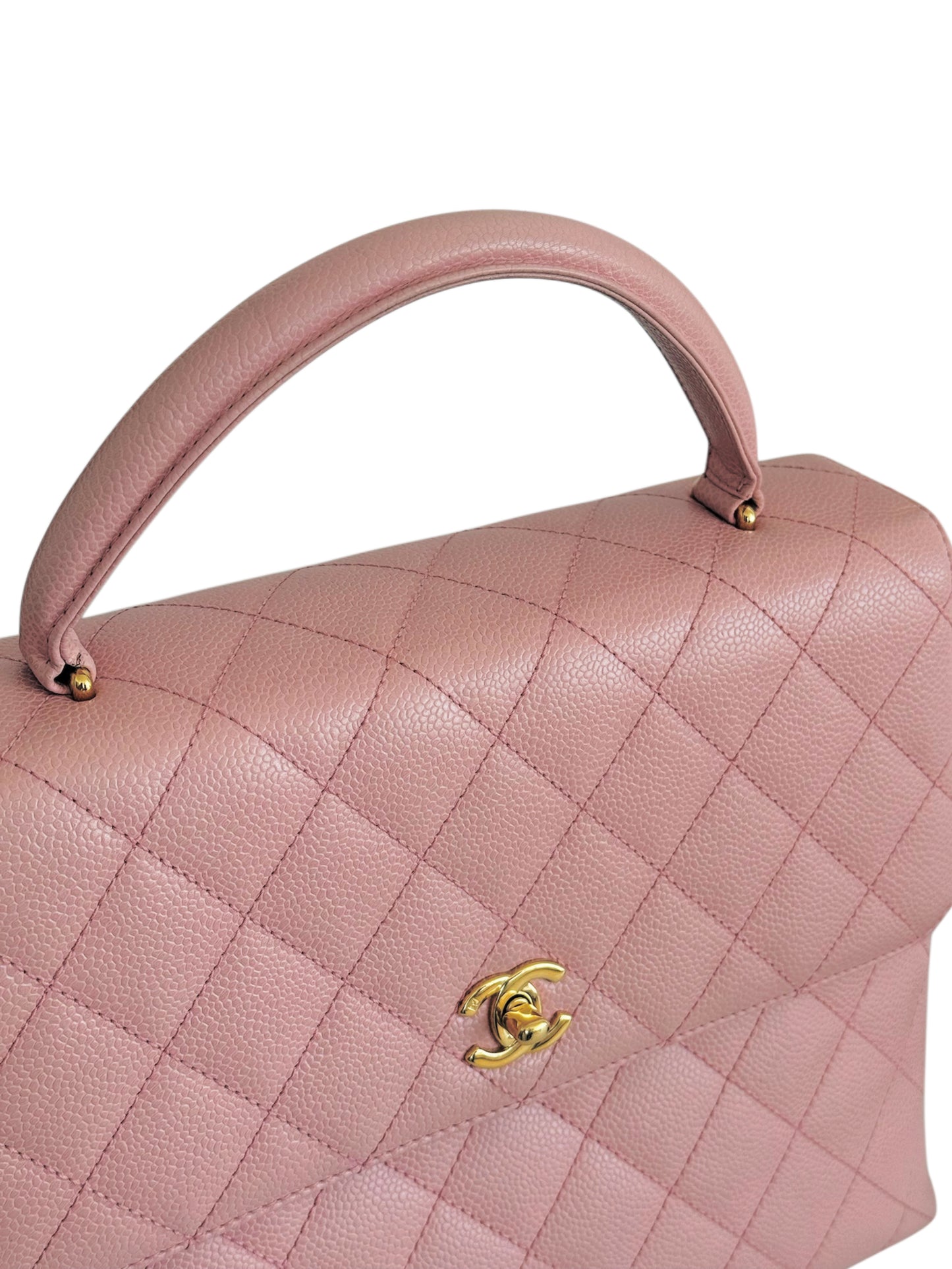 Chanel Vintage 00s Sakura Pink Quilted Caviar Leather Medium Kelly Top Handle Classic Flap Bag