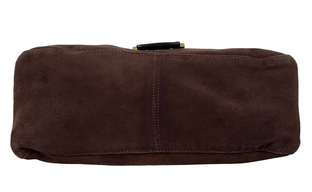 Fendi Vintage 90s Classic Brown Suede Mamma Shoulder Baguette Bag