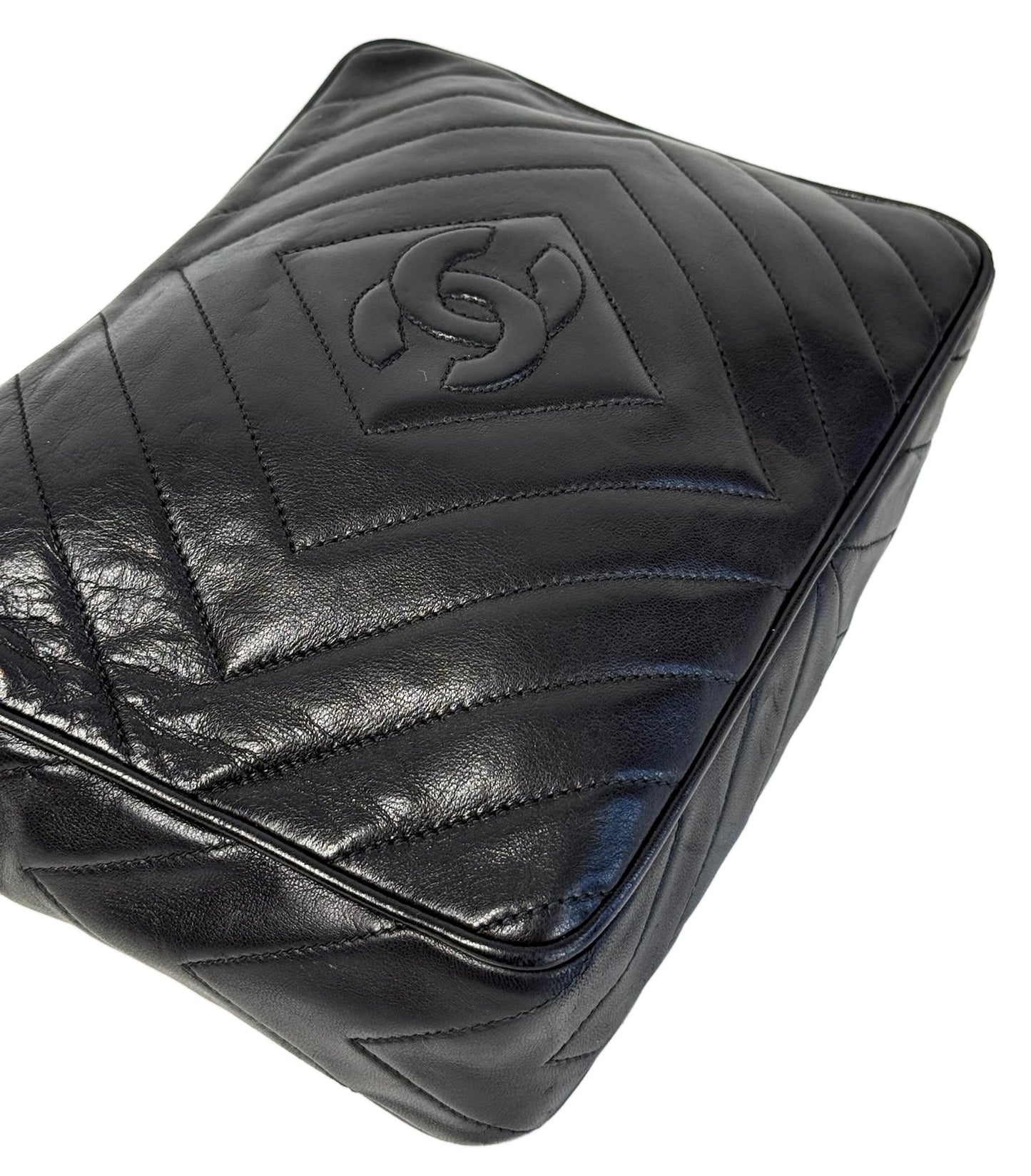 Chanel Vintage Black Quilted Trapezoid Quilted Lambskin Tassel Camera Bag w 24K Gold Plated Hardware