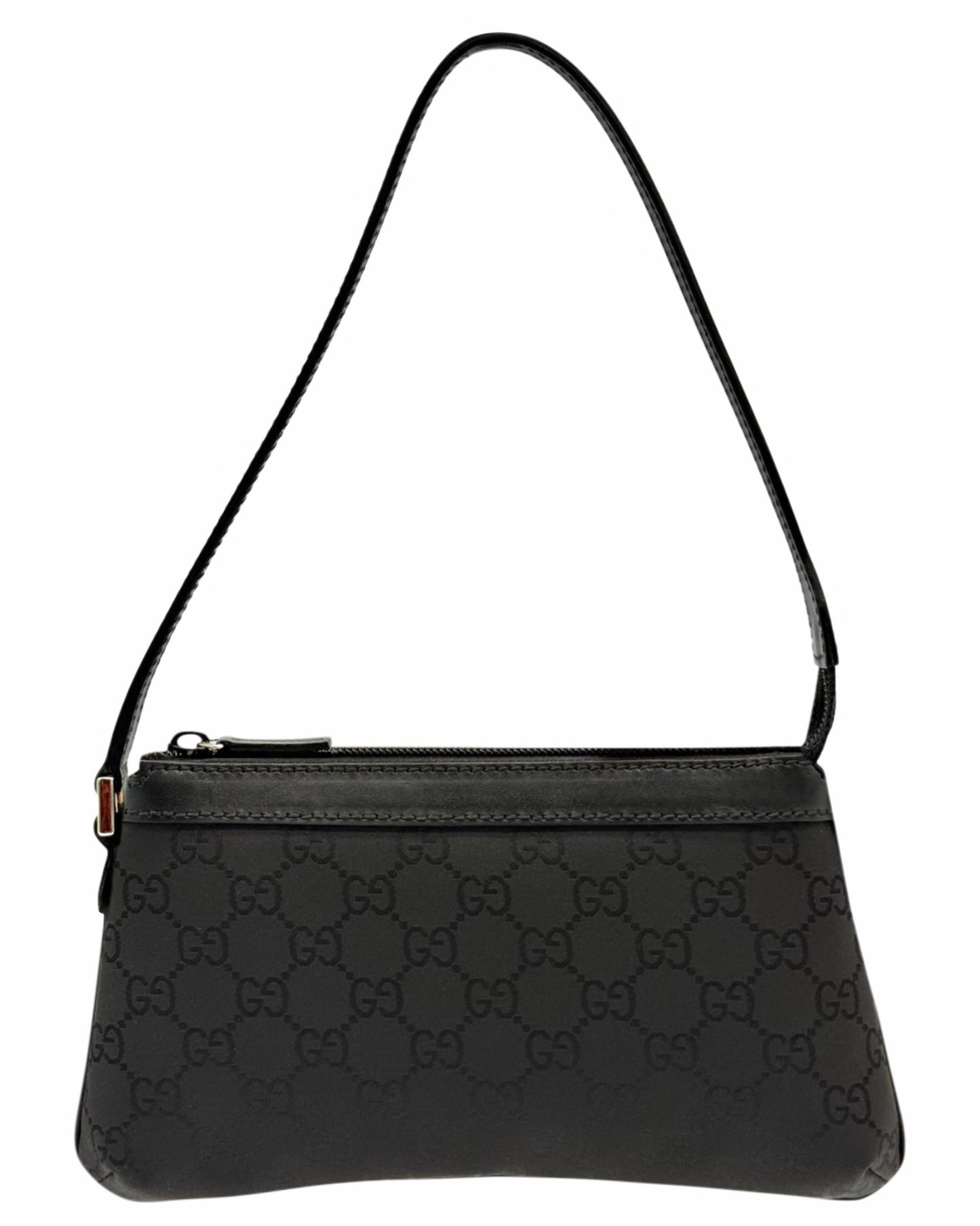 Gucci Vintage Black Satin GG Monogram Mini Shoulder Pochette Bag