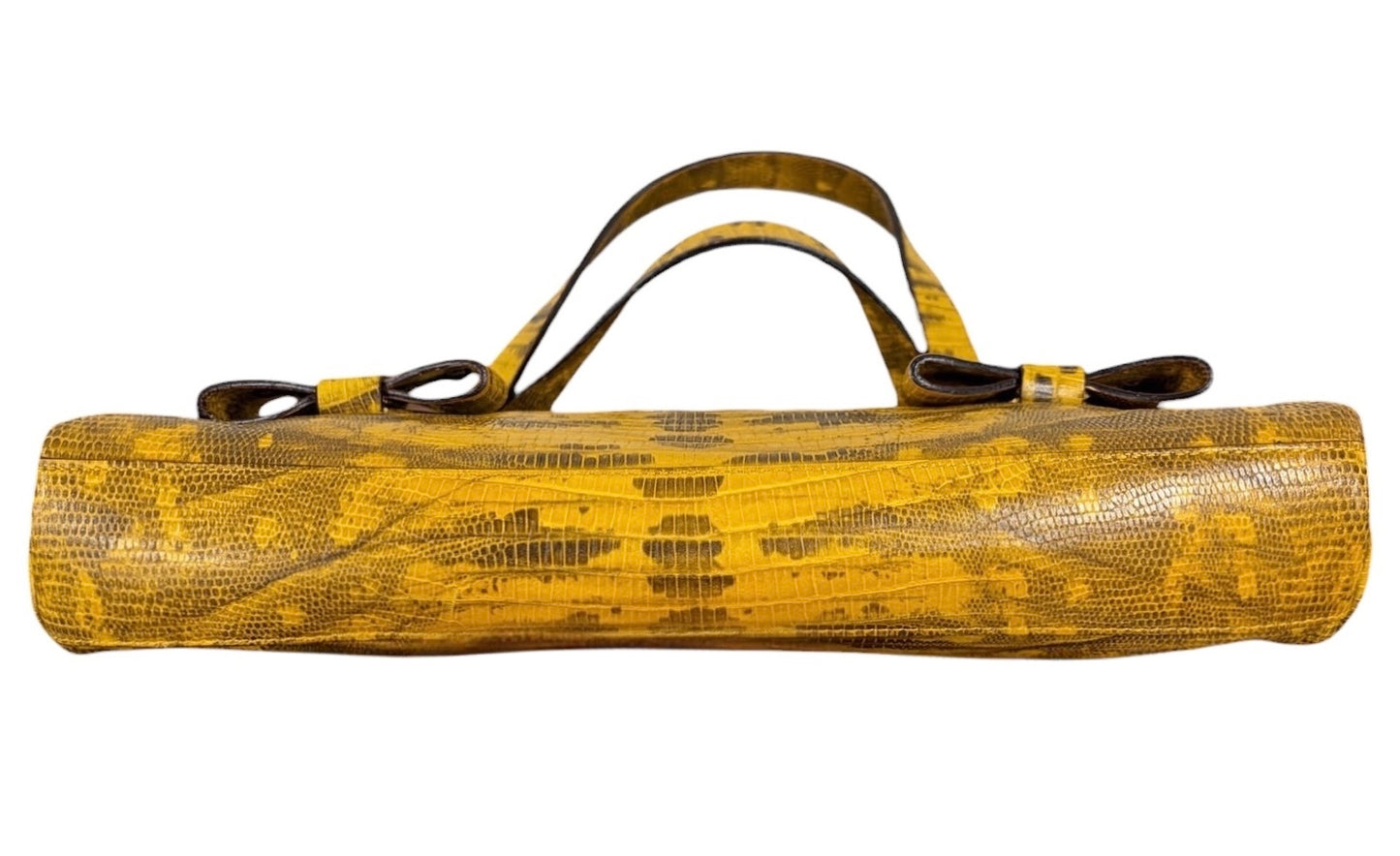 Miu Miu Vintage S/S 2000 Yellow Embossed Lizard Leather Bow Pochette Clutch Bag 