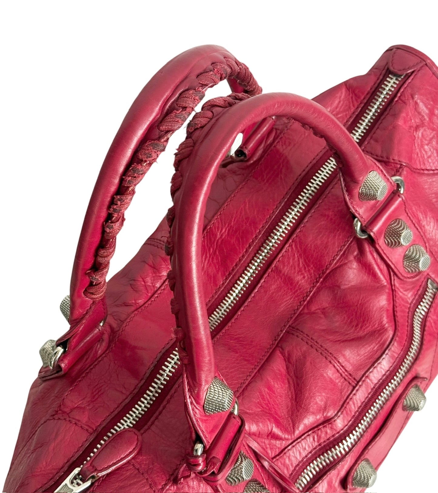 Balenciaga Rubisse Red Leather Giant 21 Silver Work Motocross City Bag