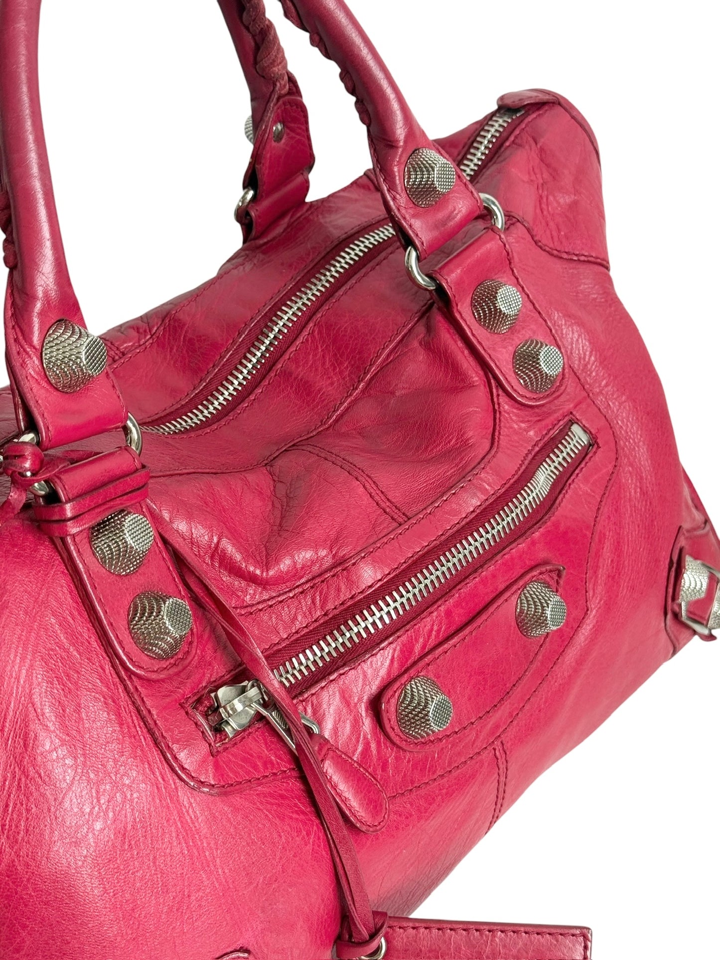 Balenciaga Rubisse Red Leather Giant 21 Silver Work Motocross City Bag